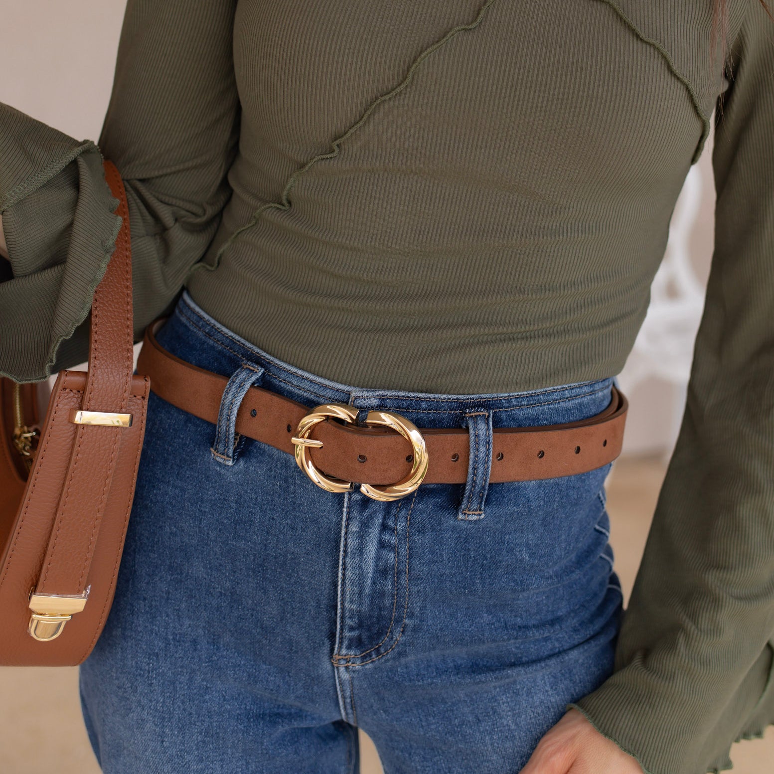 Double C Buckle Suede Belt
