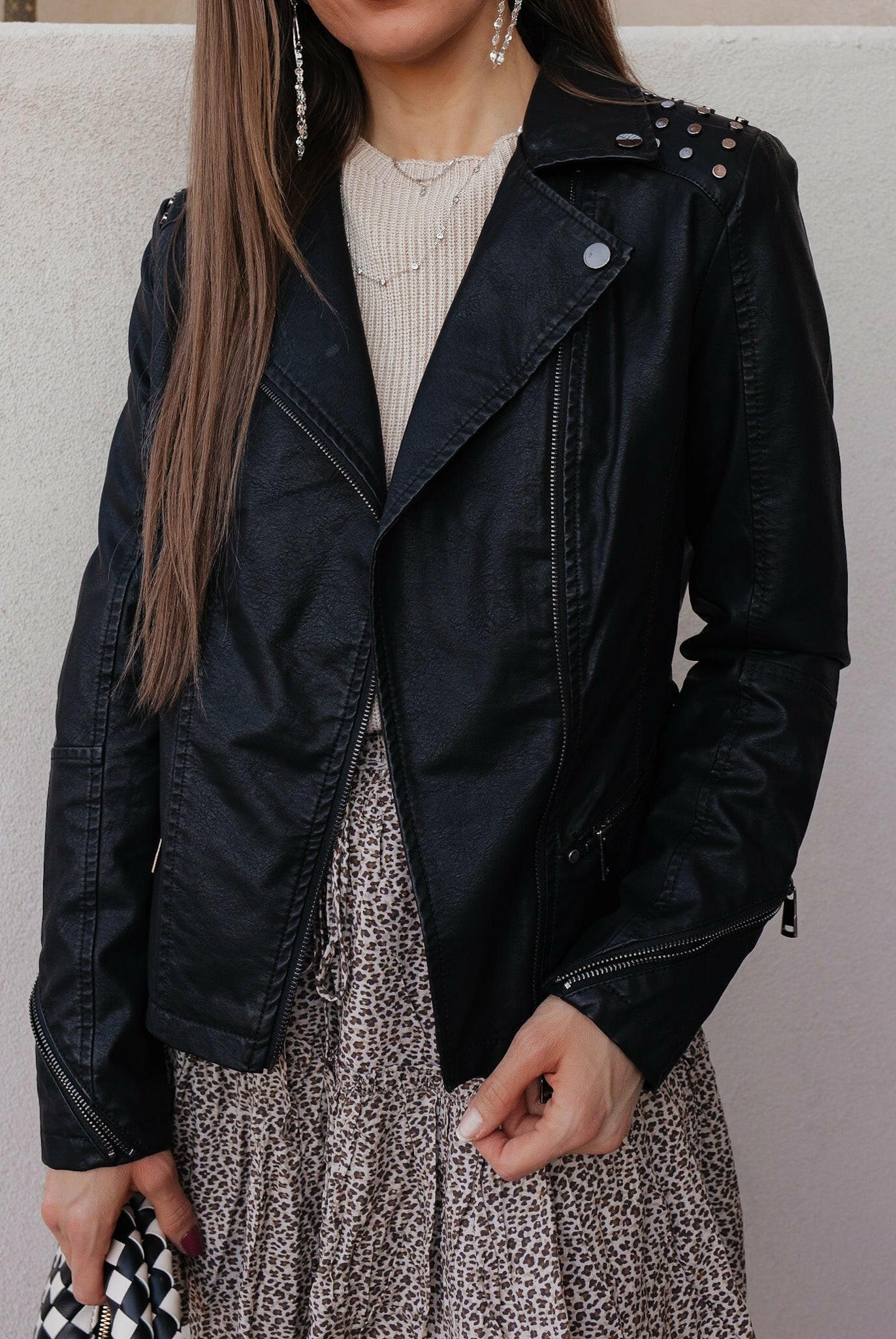 Coalition LA Studded Classic Moto Faux Leather Jacket-Jackets-Krush Kandy, Women's Online Fashion Boutique Located in Phoenix, Arizona (Scottsdale Area)