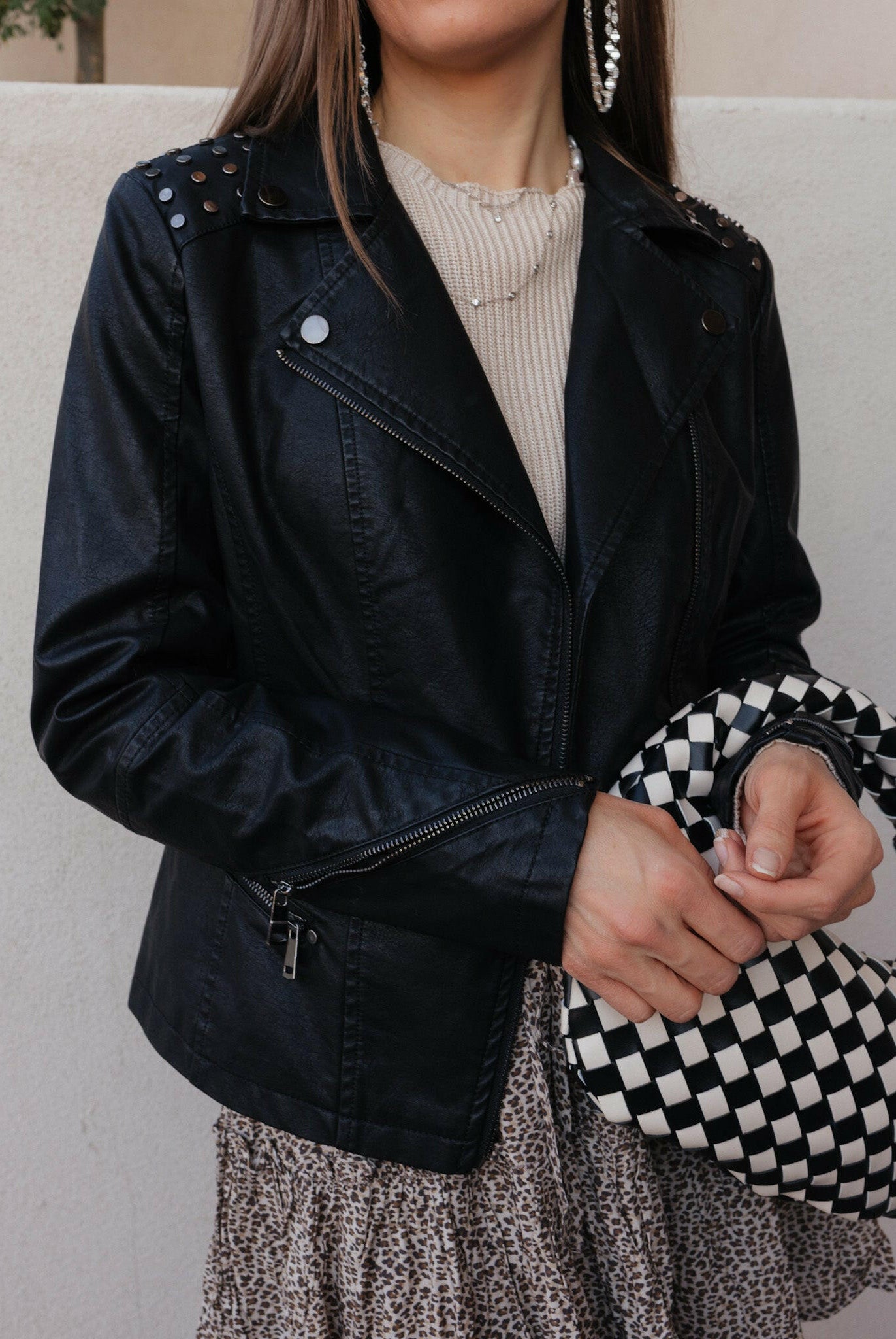 Coalition LA Studded Classic Moto Faux Leather Jacket-Jackets-Krush Kandy, Women's Online Fashion Boutique Located in Phoenix, Arizona (Scottsdale Area)
