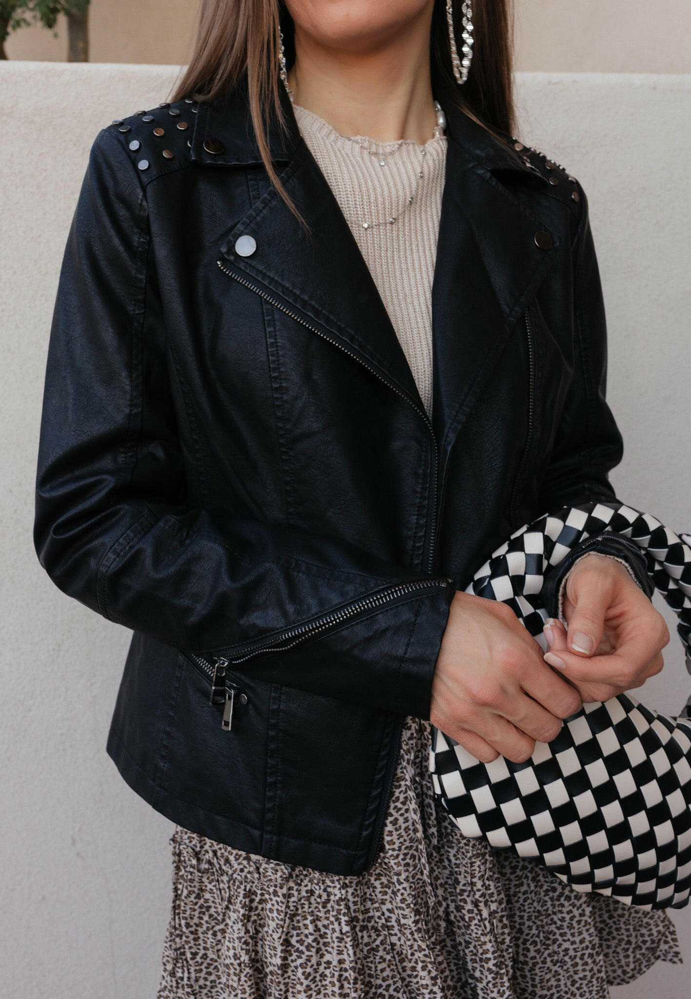 Coalition LA Studded Classic Moto Faux Leather Jacket-Jackets-Krush Kandy, Women's Online Fashion Boutique Located in Phoenix, Arizona (Scottsdale Area)