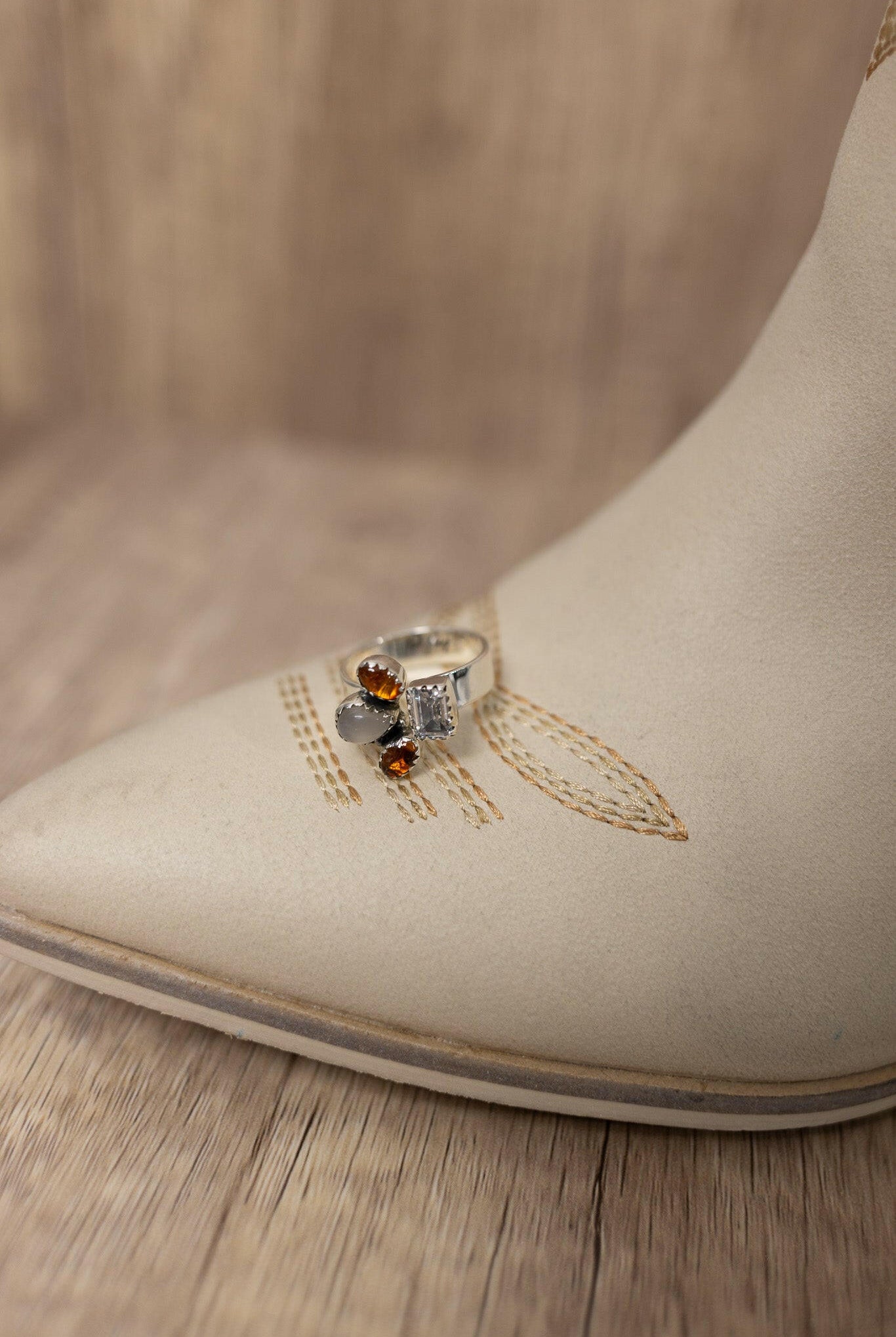 White CZ, Amber & Chocolate Moonstone Floating Ring-Rings-Krush Kandy, Women's Online Fashion Boutique Located in Phoenix, Arizona (Scottsdale Area)