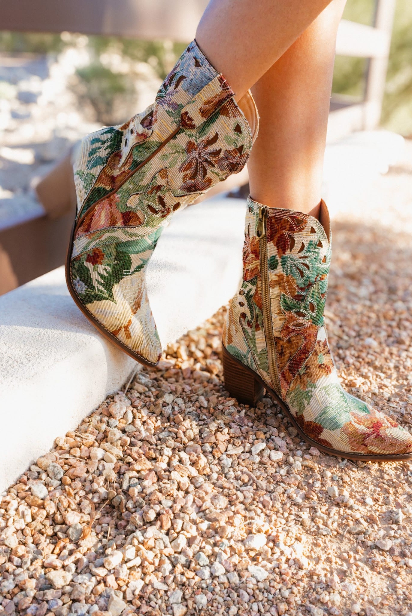 Floral Tapestry Western Bootie-Boots-Krush Kandy, Women's Online Fashion Boutique Located in Phoenix, Arizona (Scottsdale Area)