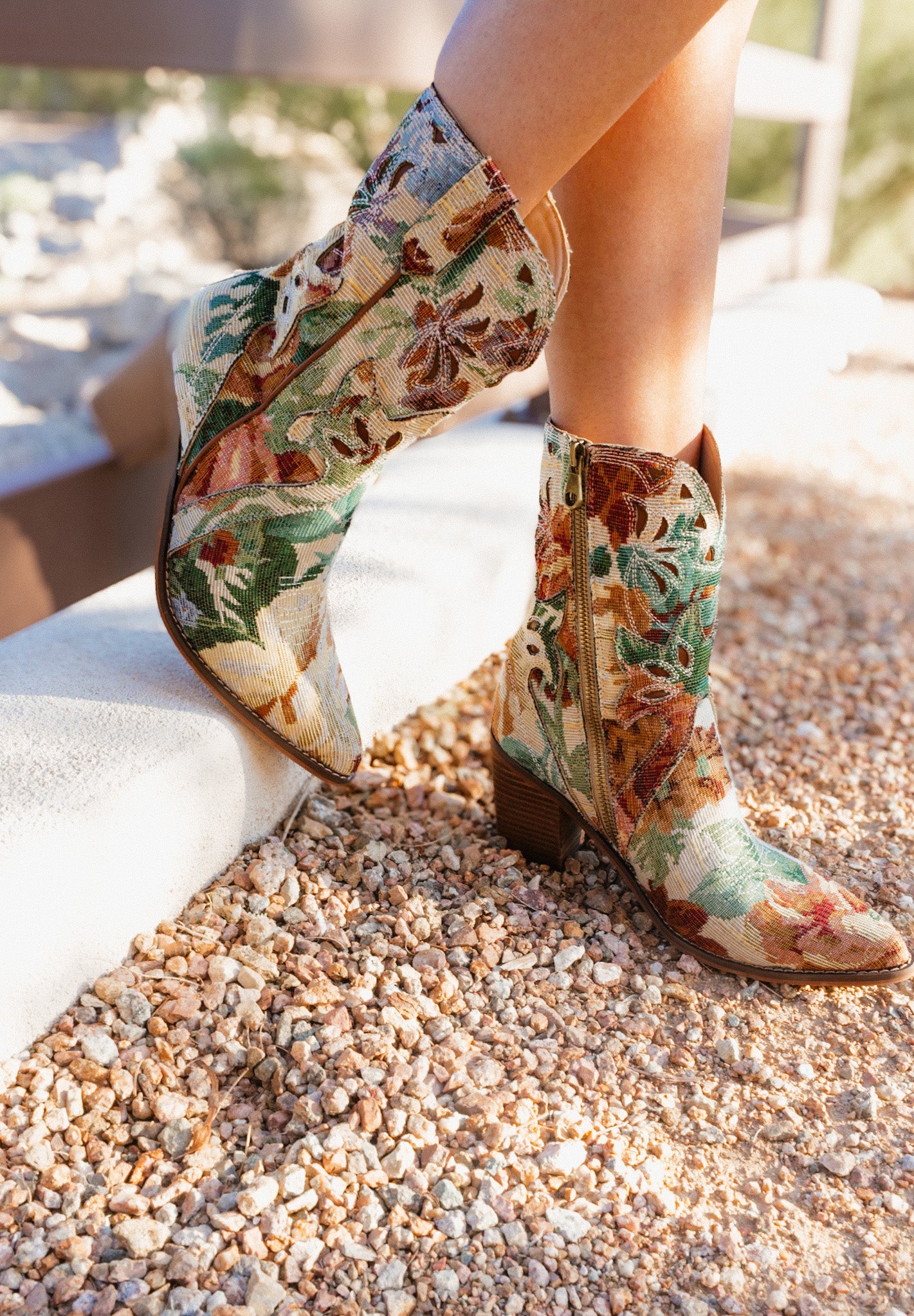 Floral Tapestry Western Bootie-Boots-Krush Kandy, Women's Online Fashion Boutique Located in Phoenix, Arizona (Scottsdale Area)