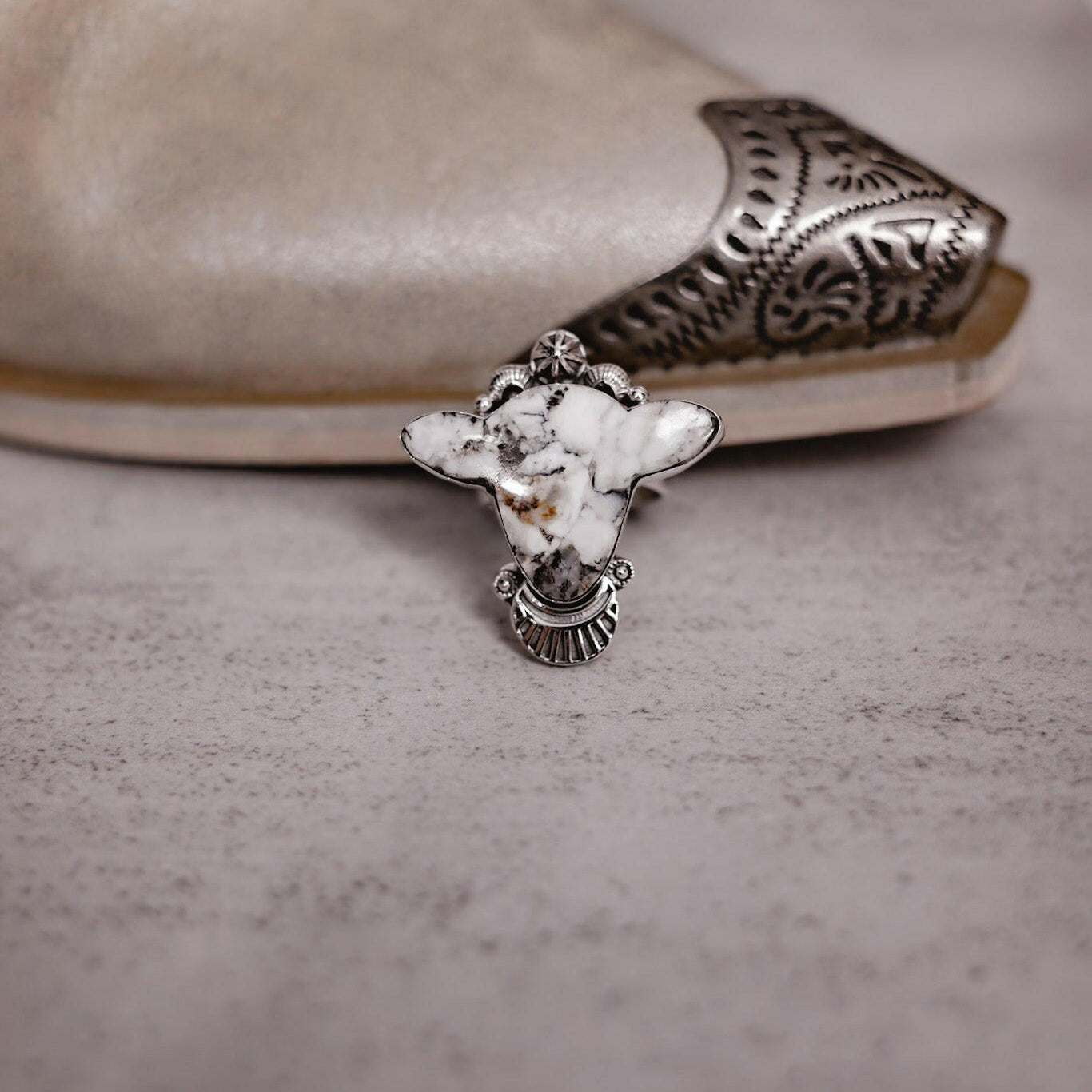 Sterling Concho Cow Slab Stone Ring-Rings-Krush Kandy, Women's Online Fashion Boutique Located in Phoenix, Arizona (Scottsdale Area)