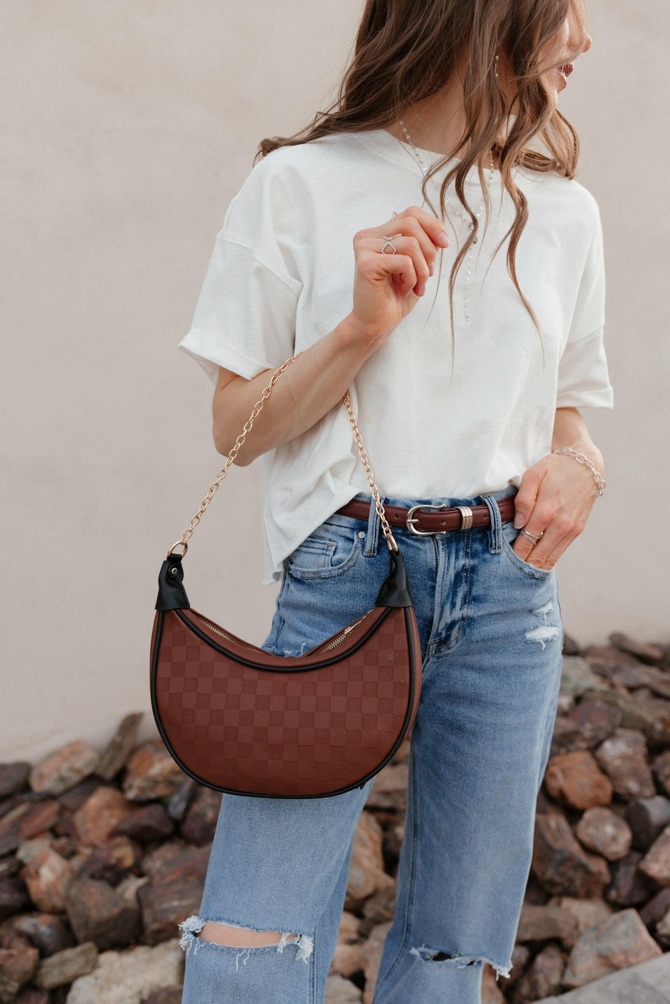 Nova Chain Monochromatic Checkered Detail Crossbody-Purses & Bags-Krush Kandy, Women's Online Fashion Boutique Located in Phoenix, Arizona (Scottsdale Area)