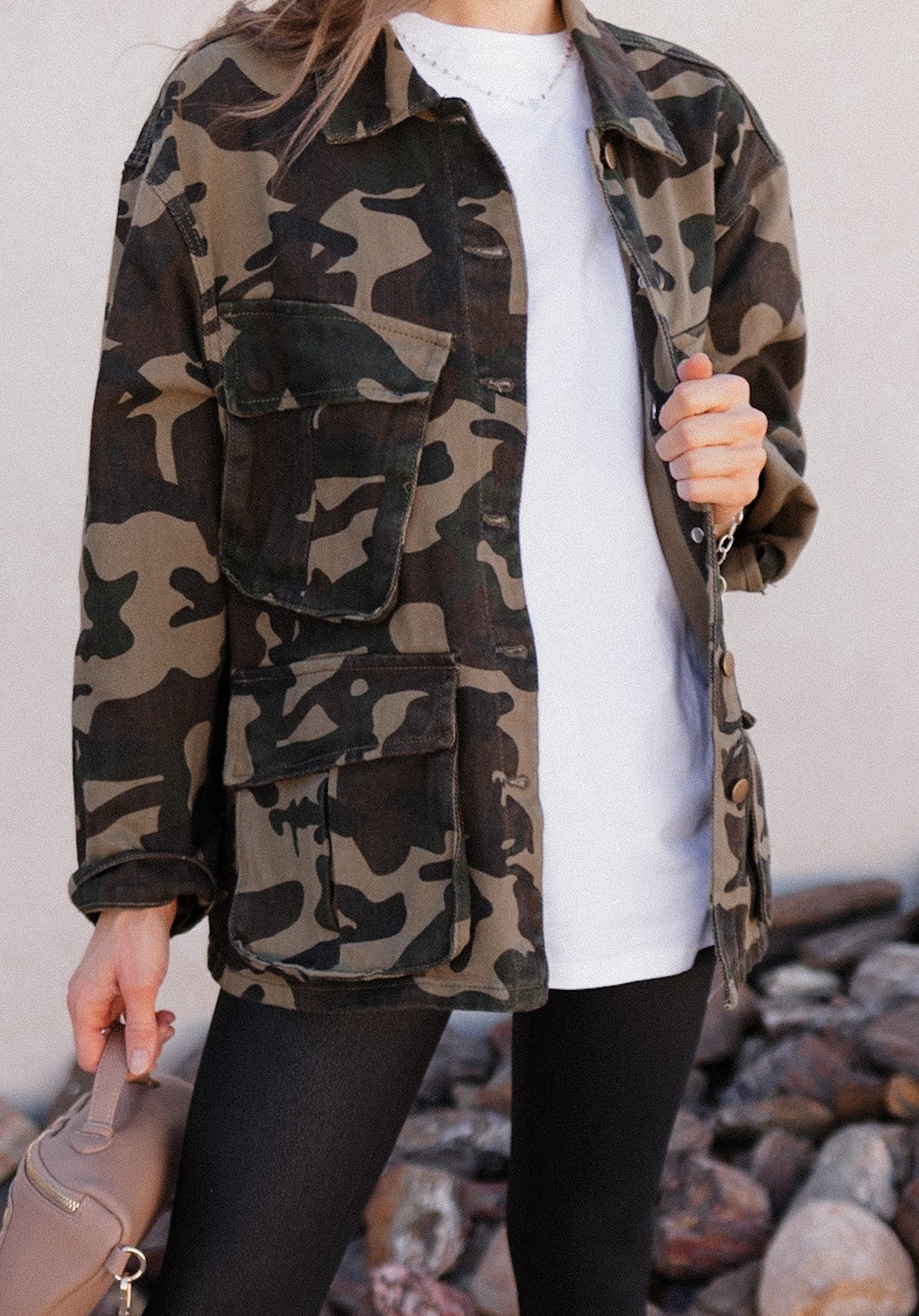 Outlands Oversized Camo Cargo Pocket Denim Jacket Krush Kandy