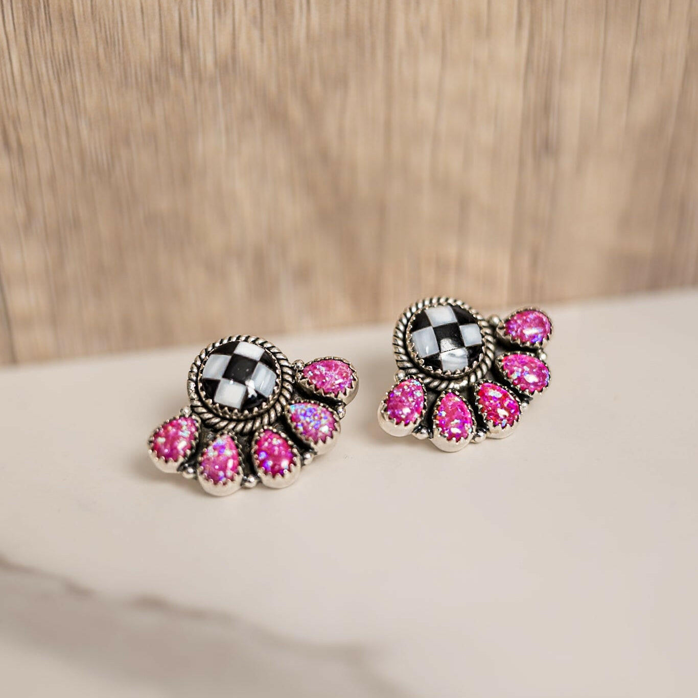 Little Baby Cluster Checkered Earrings-Stud Earrings-Krush Kandy, Women's Online Fashion Boutique Located in Phoenix, Arizona (Scottsdale Area)