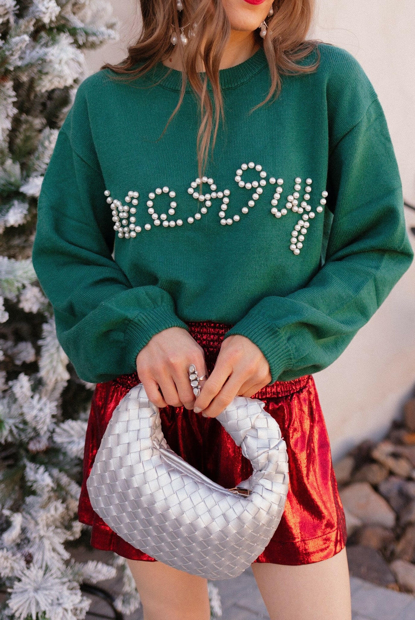 Pines & Peppermint Knit Merry Sweatshirt-Sweaters-Krush Kandy, Women's Online Fashion Boutique Located in Phoenix, Arizona (Scottsdale Area)