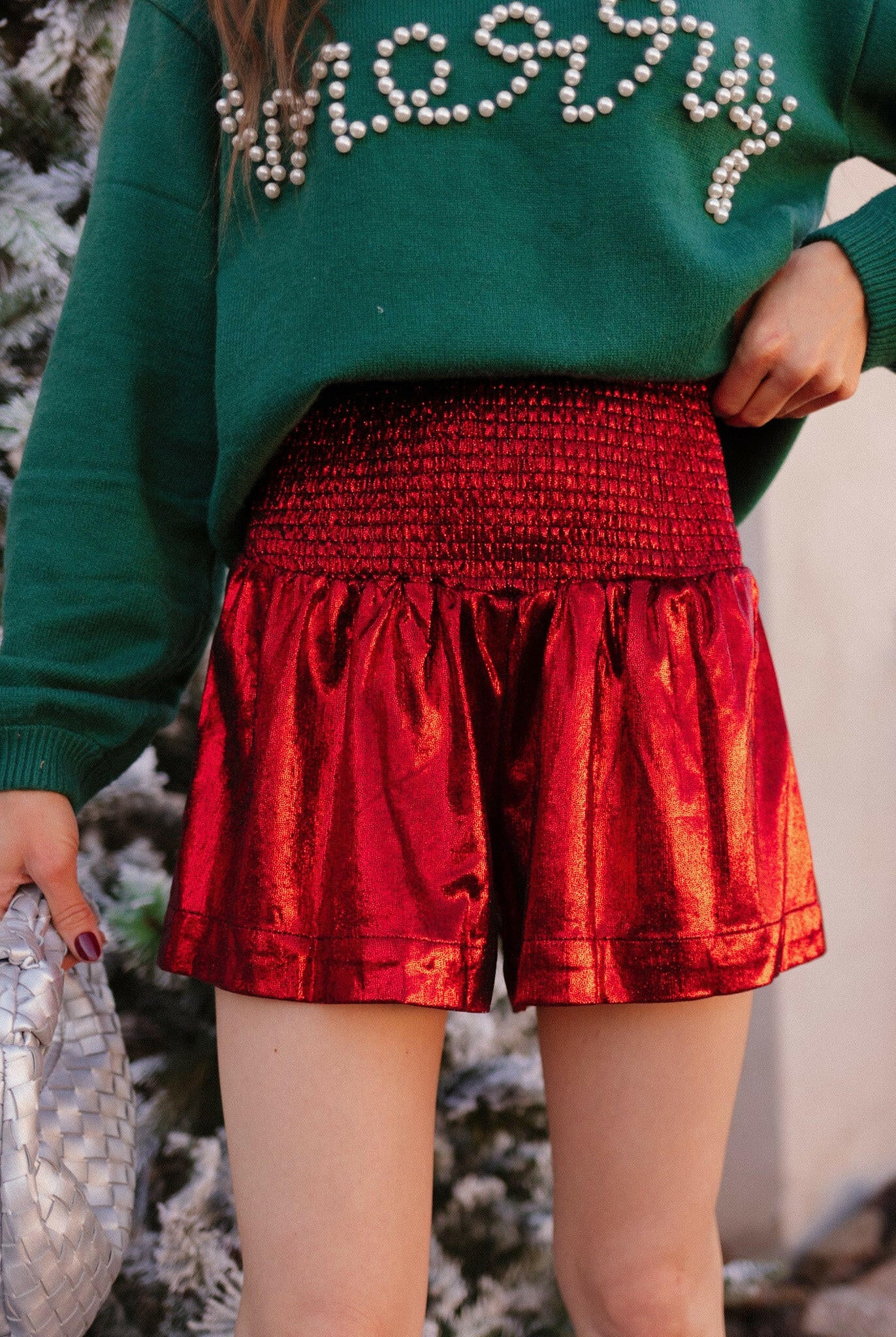 Shine Bright Metallic Shimmer Smock Shorts-Shorts-Krush Kandy, Women's Online Fashion Boutique Located in Phoenix, Arizona (Scottsdale Area)