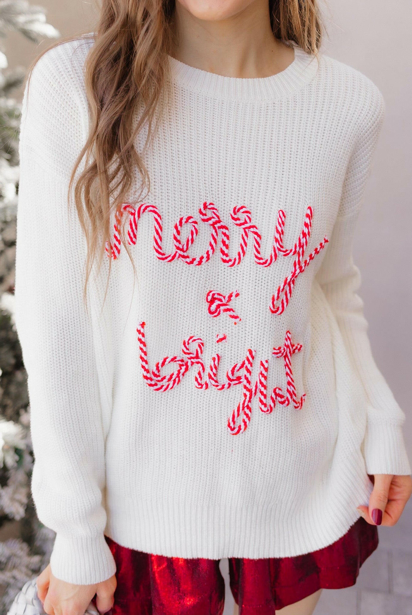Candy Cane Cozy Merry & Bright Knit Sweater-Sweaters-Krush Kandy, Women's Online Fashion Boutique Located in Phoenix, Arizona (Scottsdale Area)