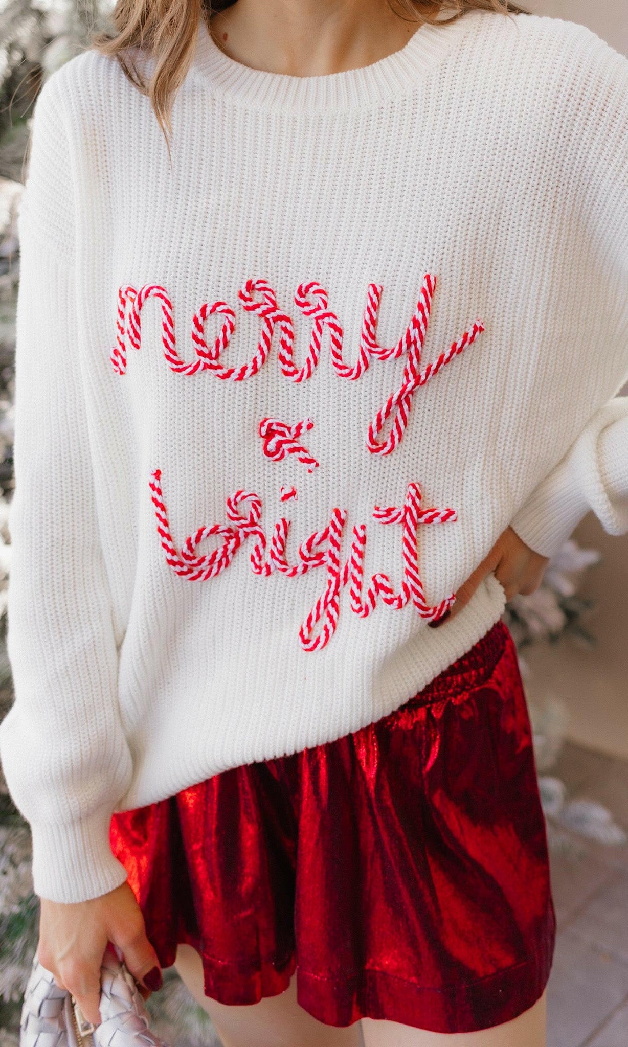 Candy Cane Cozy Merry & Bright Knit Sweater-Sweaters-Krush Kandy, Women's Online Fashion Boutique Located in Phoenix, Arizona (Scottsdale Area)