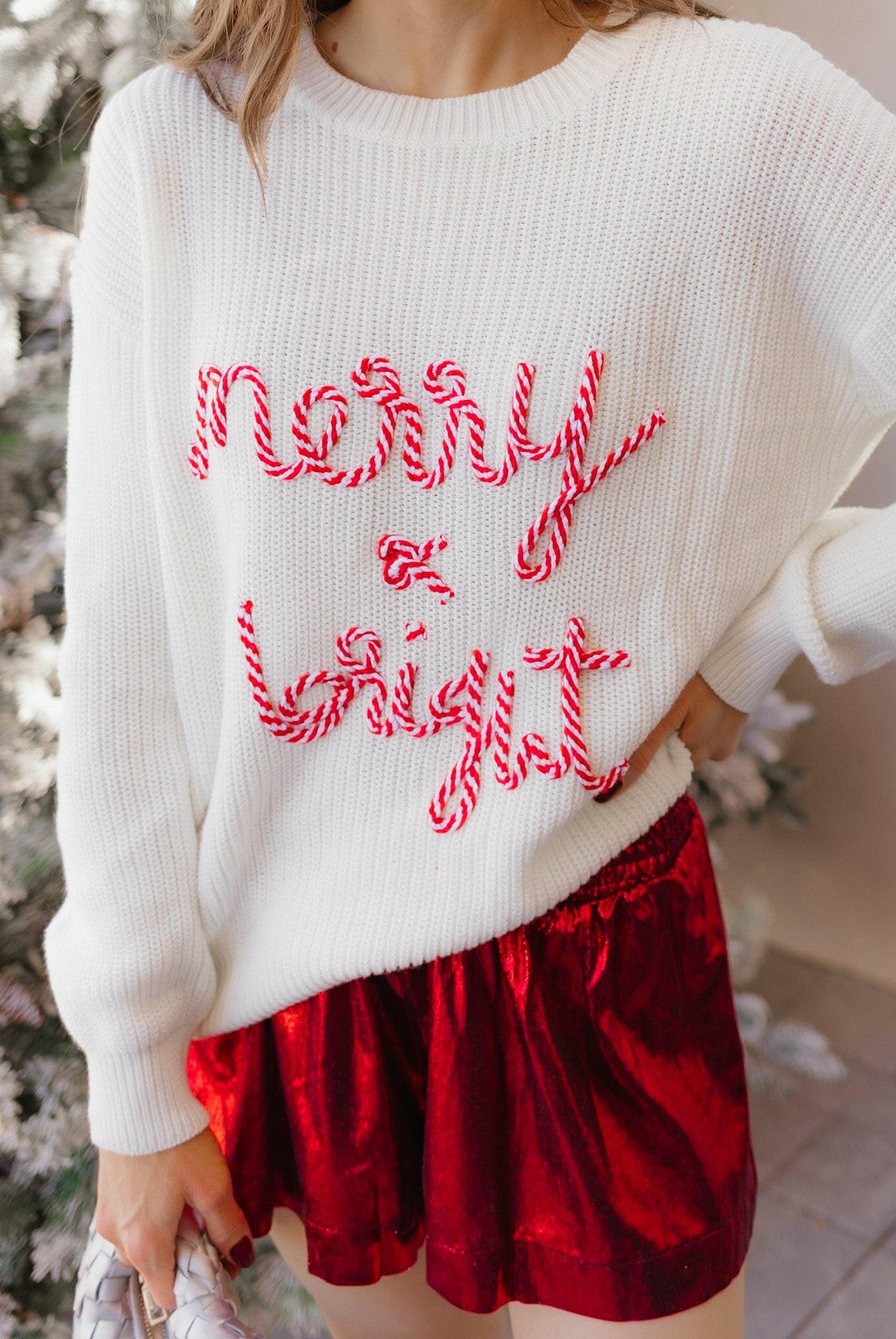 Candy Cane Cozy Merry & Bright Knit Sweater-Sweaters-Krush Kandy, Women's Online Fashion Boutique Located in Phoenix, Arizona (Scottsdale Area)