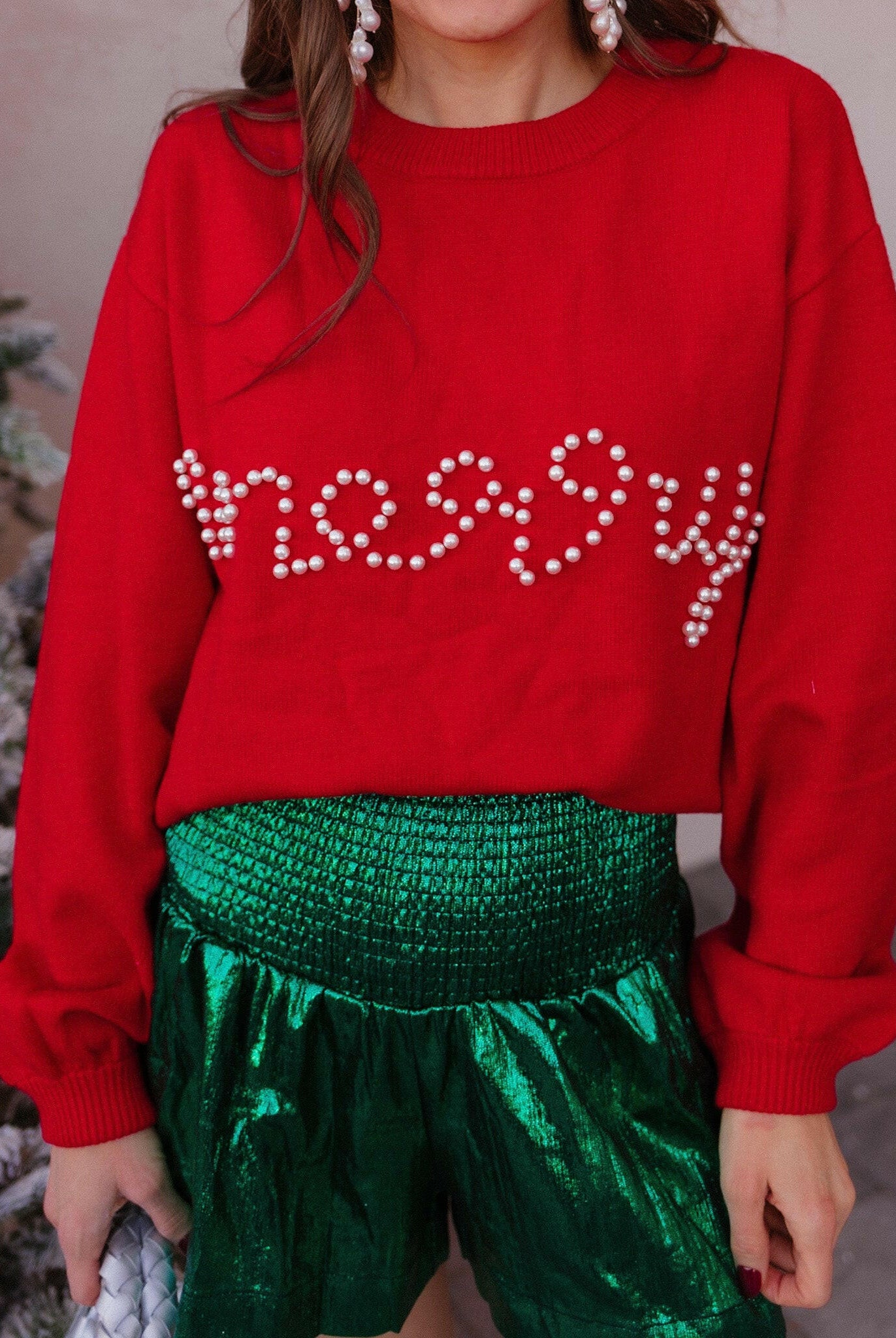 Pines & Peppermint Knit Merry Sweatshirt-Sweaters-Krush Kandy, Women's Online Fashion Boutique Located in Phoenix, Arizona (Scottsdale Area)