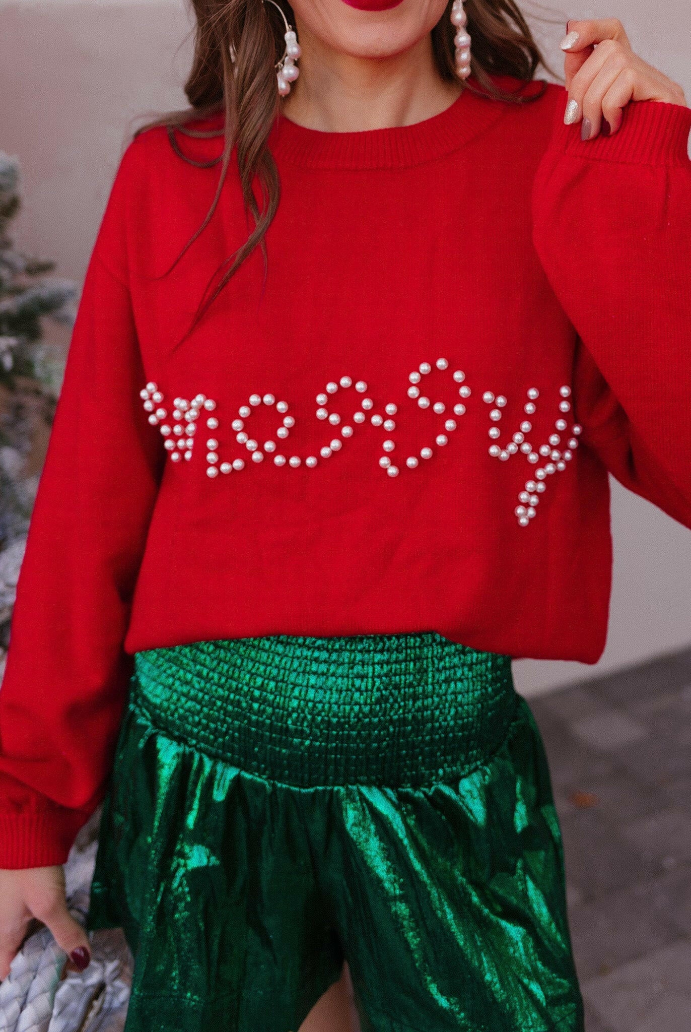 Pines & Peppermint Knit Merry Sweatshirt-Sweaters-Krush Kandy, Women's Online Fashion Boutique Located in Phoenix, Arizona (Scottsdale Area)