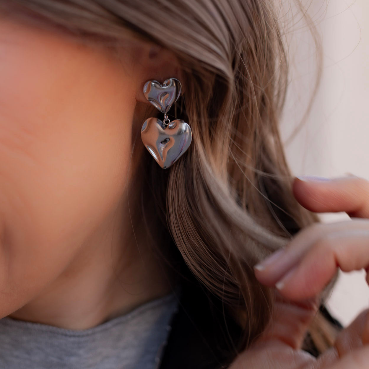 Love Ya Stainless Steel Heart Duo Stud Earrings