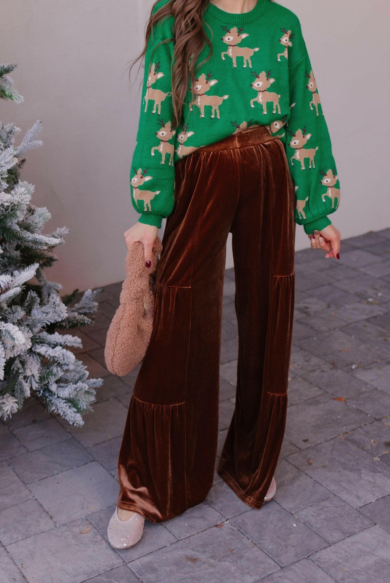 Green Sweater with Reindeer Pattern-Sweater-Krush Kandy, Women's Online Fashion Boutique Located in Phoenix, Arizona (Scottsdale Area)