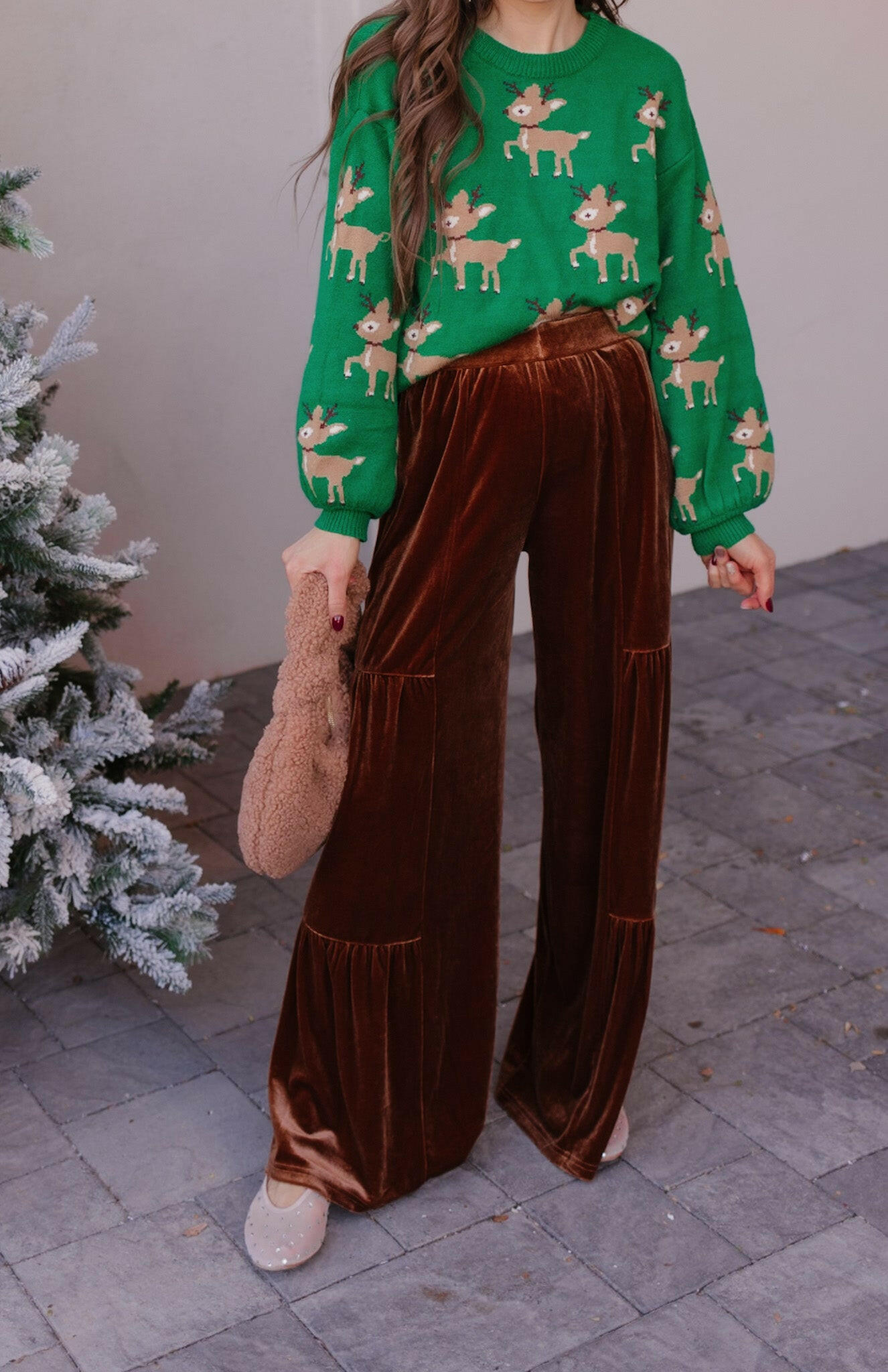 Green Sweater with Reindeer Pattern-Sweater-Krush Kandy, Women's Online Fashion Boutique Located in Phoenix, Arizona (Scottsdale Area)