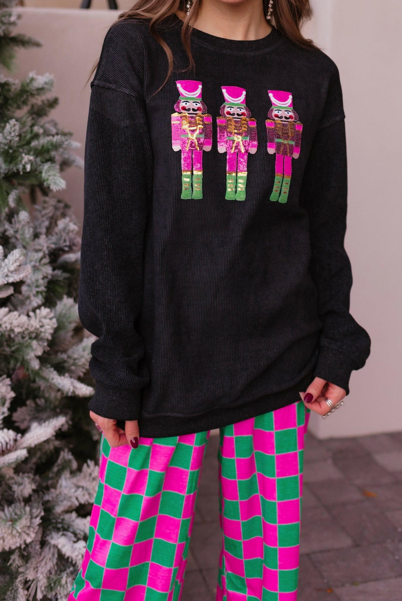 Pink Parade Sequined Nutcracker Knit Sweater-Sweaters-Krush Kandy, Women's Online Fashion Boutique Located in Phoenix, Arizona (Scottsdale Area)