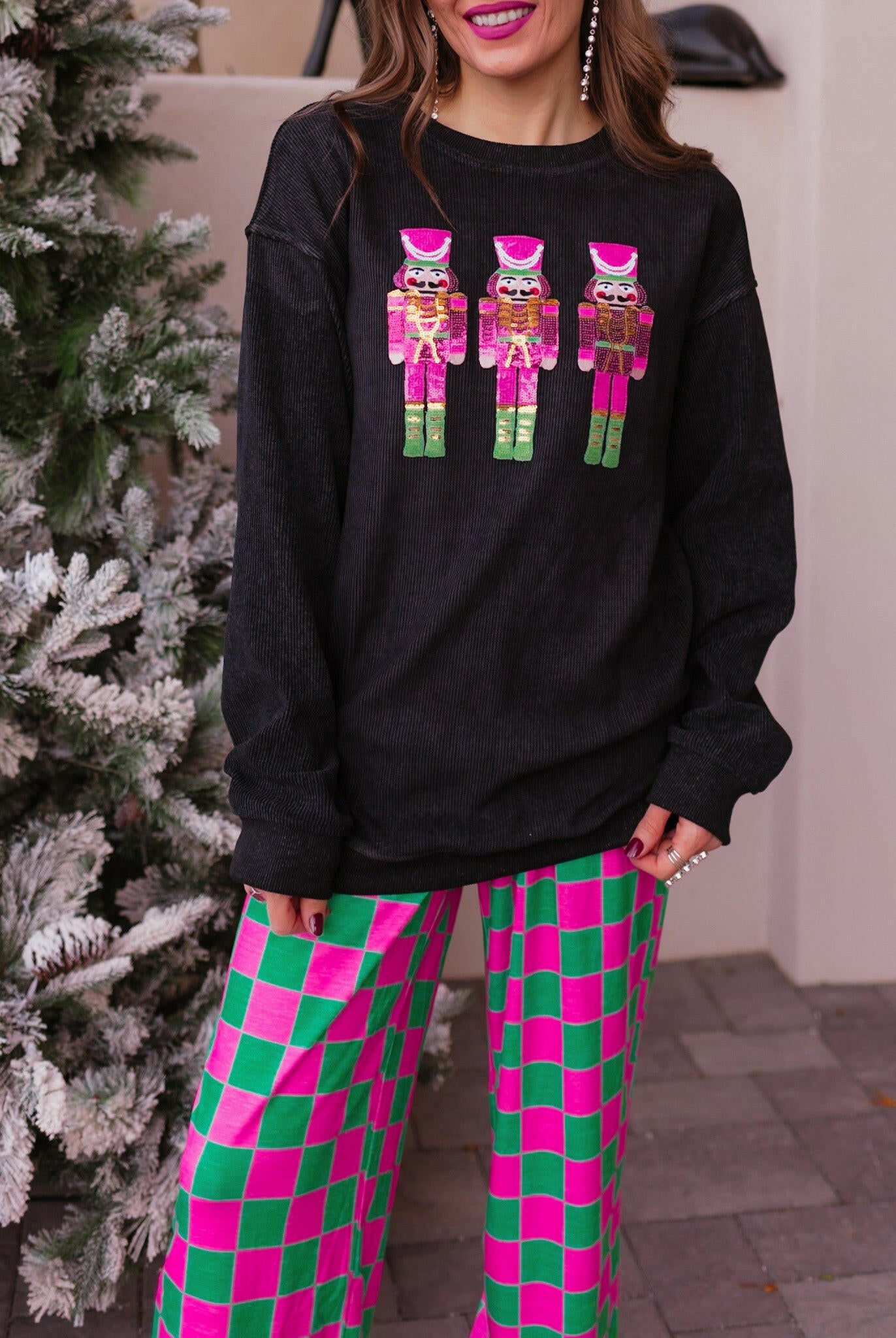 Pink Parade Sequined Nutcracker Knit Sweater-Sweaters-Krush Kandy, Women's Online Fashion Boutique Located in Phoenix, Arizona (Scottsdale Area)