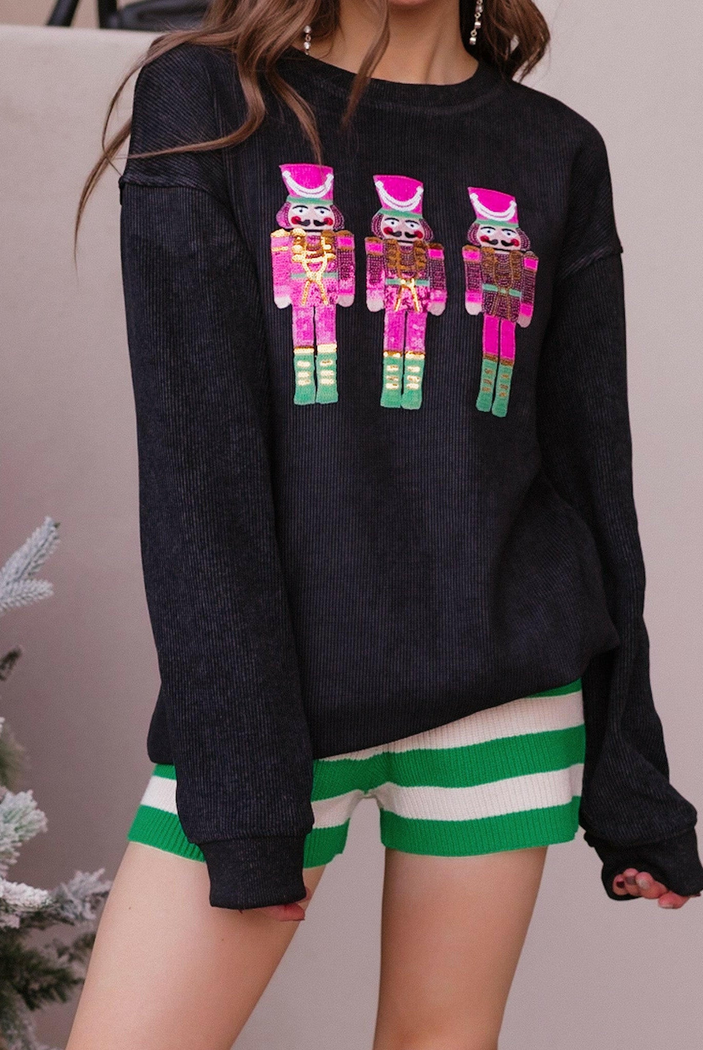 Pink Parade Sequined Nutcracker Knit Sweater-Sweaters-Krush Kandy, Women's Online Fashion Boutique Located in Phoenix, Arizona (Scottsdale Area)