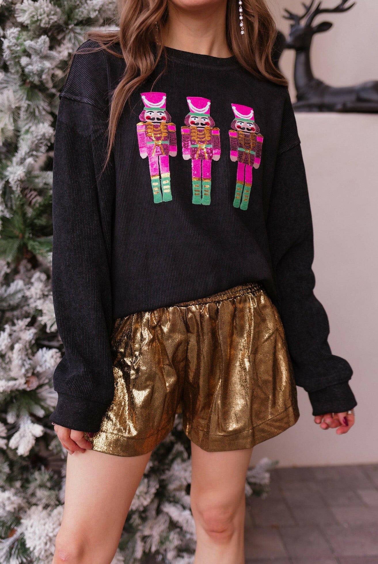 Pink Parade Sequined Nutcracker Knit Sweater-Sweaters-Krush Kandy, Women's Online Fashion Boutique Located in Phoenix, Arizona (Scottsdale Area)