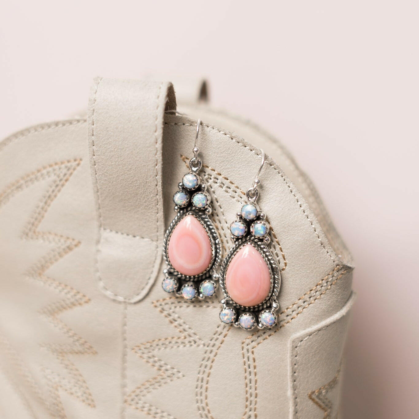 Pink Conch & Stone Earrings-Stud Earrings-Krush Kandy, Women's Online Fashion Boutique Located in Phoenix, Arizona (Scottsdale Area)