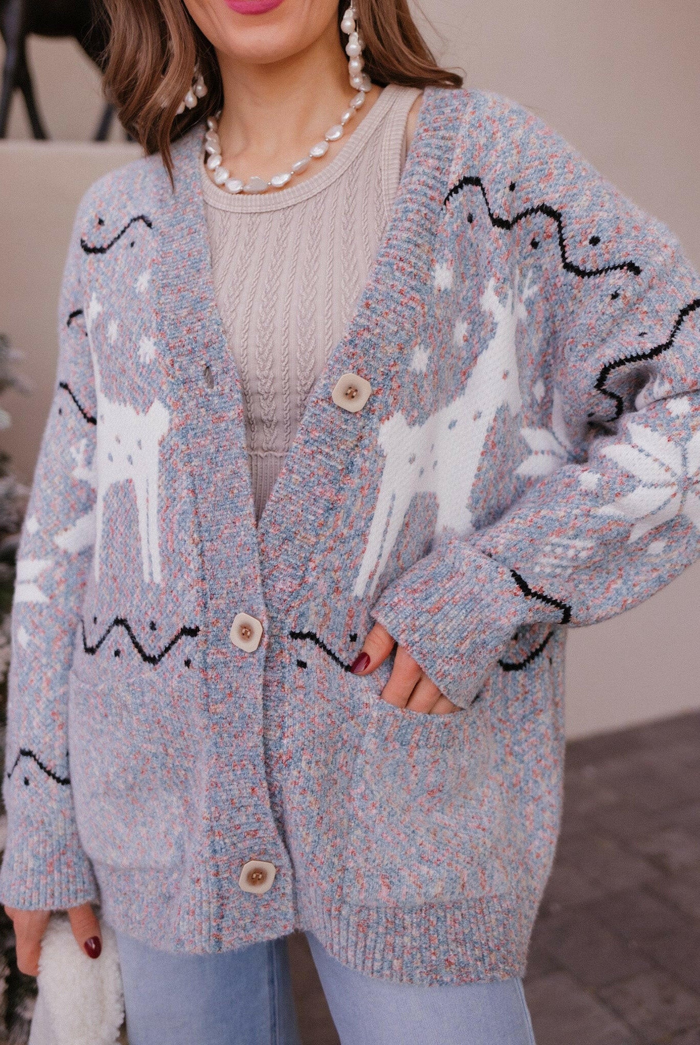Slay Ride Reindeer Cardigan Knit Sweater-Sweaters-Krush Kandy, Women's Online Fashion Boutique Located in Phoenix, Arizona (Scottsdale Area)