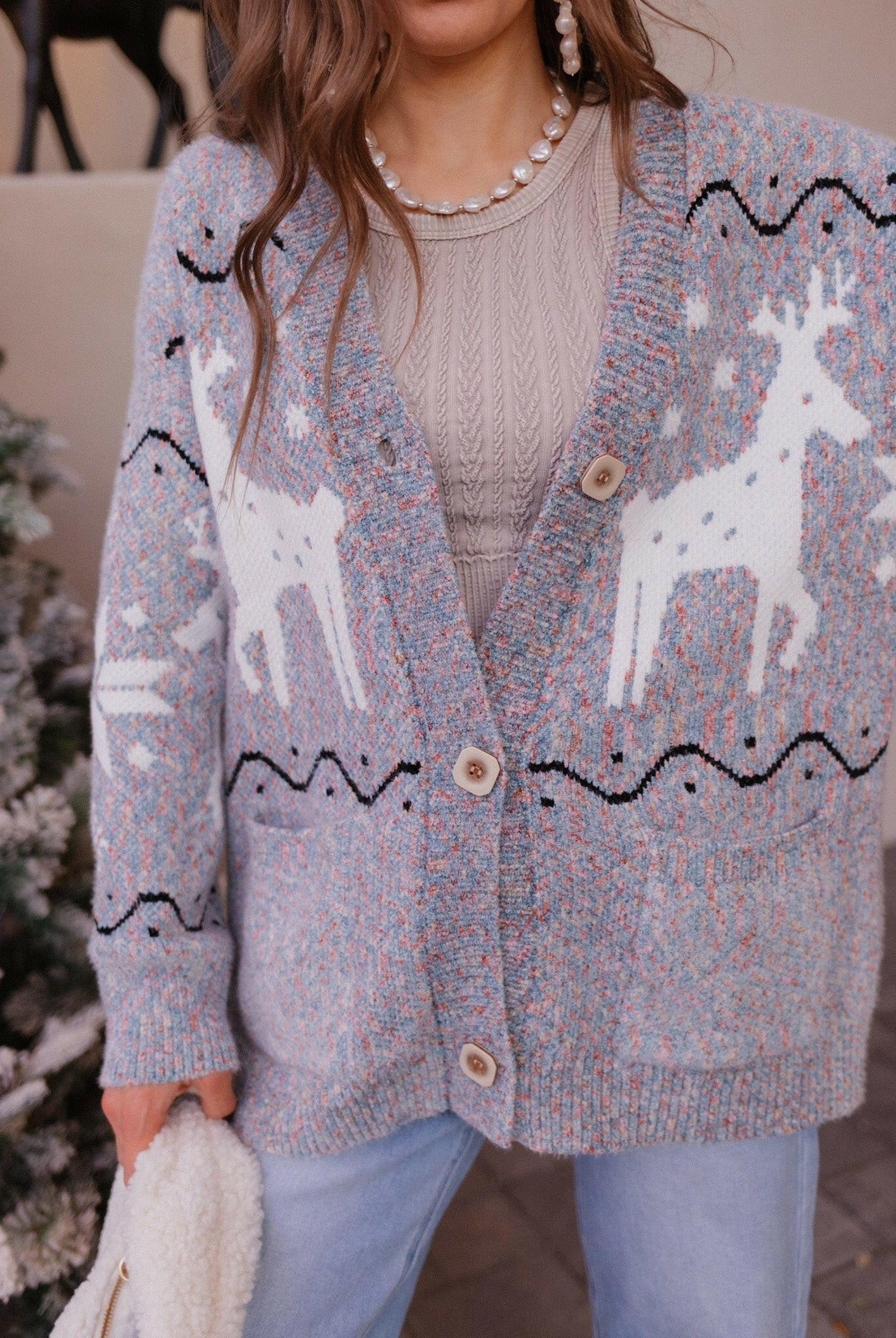 Slay Ride Reindeer Cardigan Knit Sweater-Sweaters-Krush Kandy, Women's Online Fashion Boutique Located in Phoenix, Arizona (Scottsdale Area)