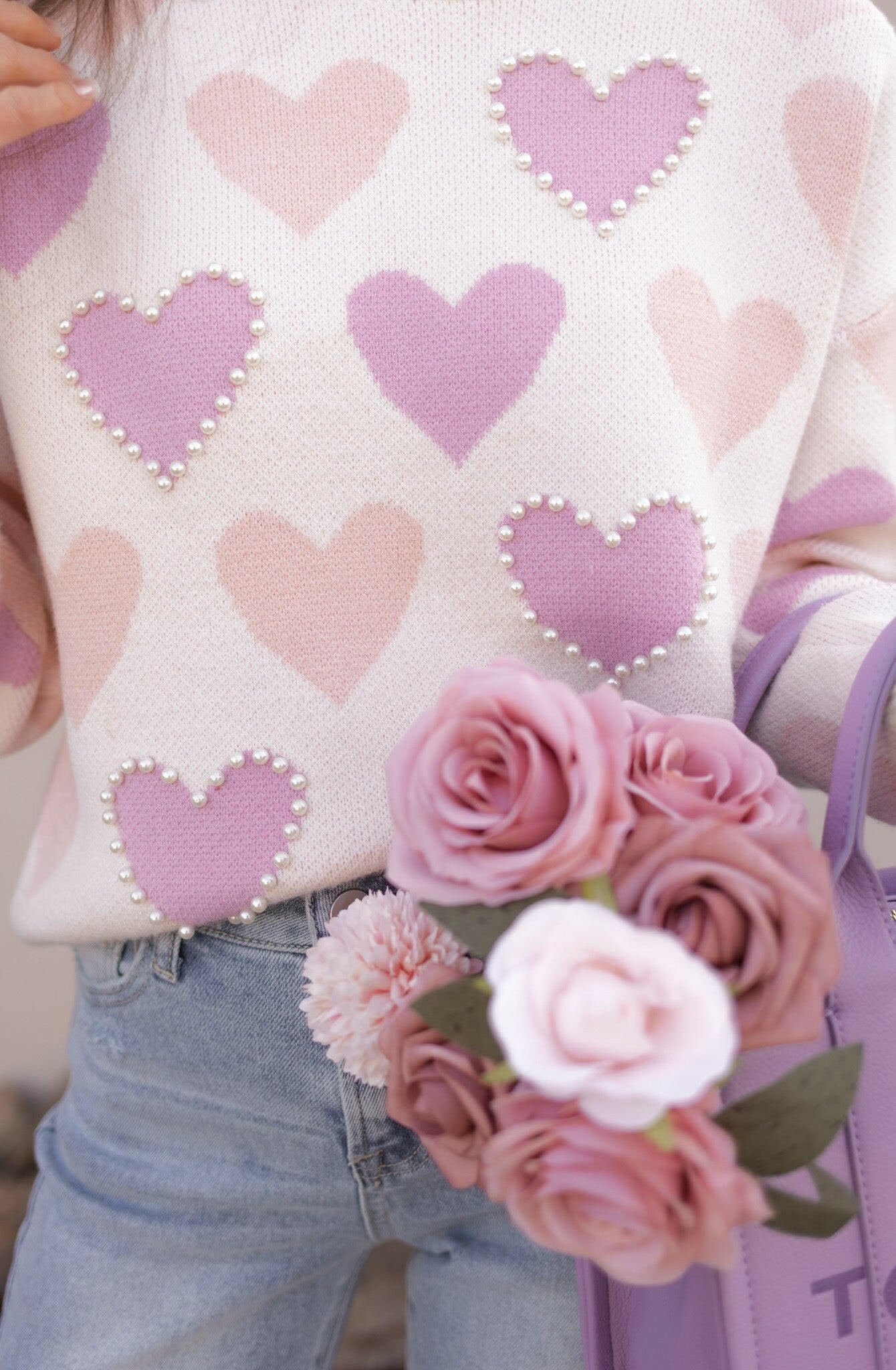 Hearts Galore Luxe Pearl Detail Sweater-Sweaters-Krush Kandy, Women's Online Fashion Boutique Located in Phoenix, Arizona (Scottsdale Area)