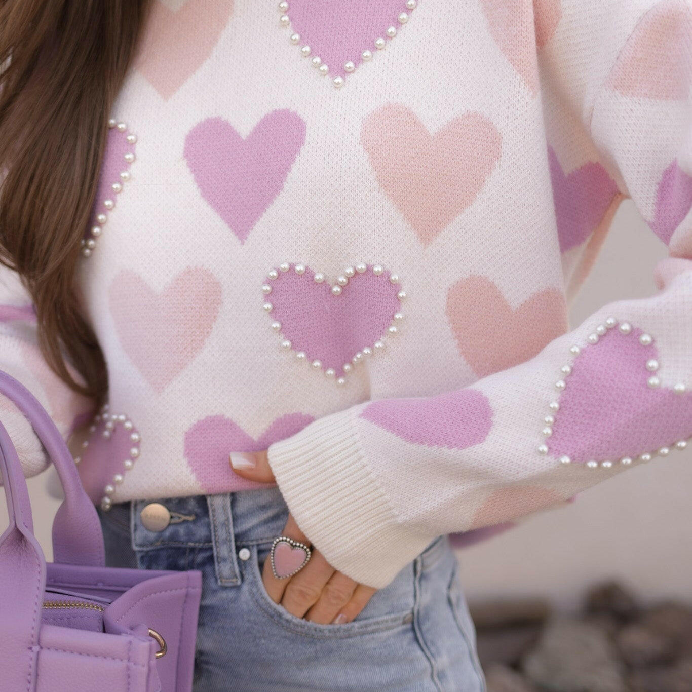 Hearts Galore Luxe Pearl Detail Sweater-Sweaters-Krush Kandy, Women's Online Fashion Boutique Located in Phoenix, Arizona (Scottsdale Area)