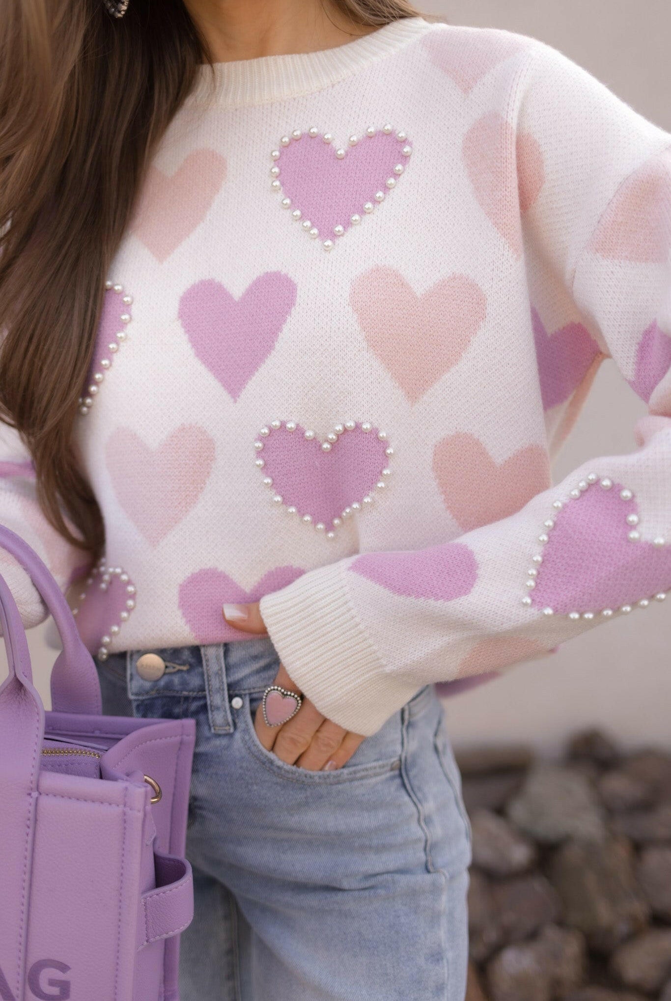 Hearts Galore Luxe Pearl Detail Sweater-Sweaters-Krush Kandy, Women's Online Fashion Boutique Located in Phoenix, Arizona (Scottsdale Area)