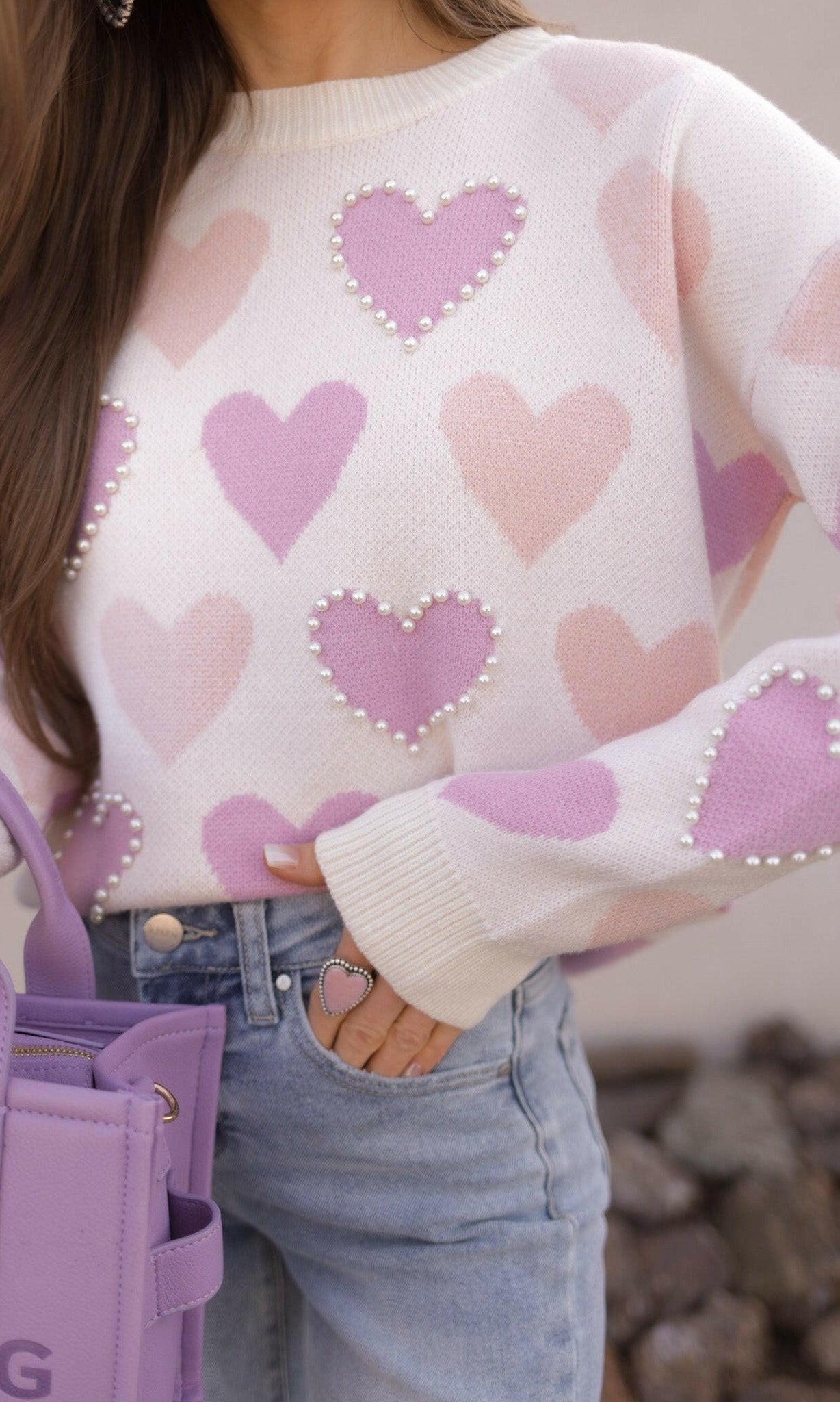 Hearts Galore Luxe Pearl Detail Sweater-Sweaters-Krush Kandy, Women's Online Fashion Boutique Located in Phoenix, Arizona (Scottsdale Area)