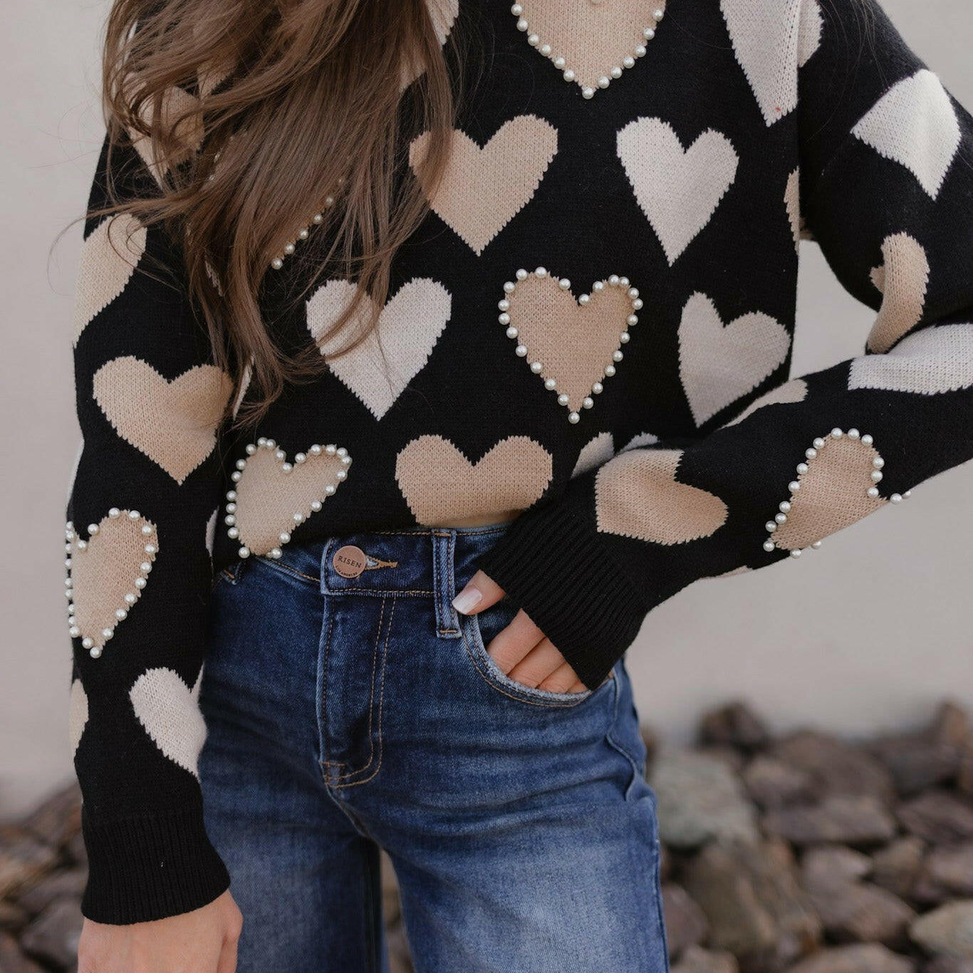 Hearts Galore Luxe Pearl Detail Sweater-Sweaters-Krush Kandy, Women's Online Fashion Boutique Located in Phoenix, Arizona (Scottsdale Area)