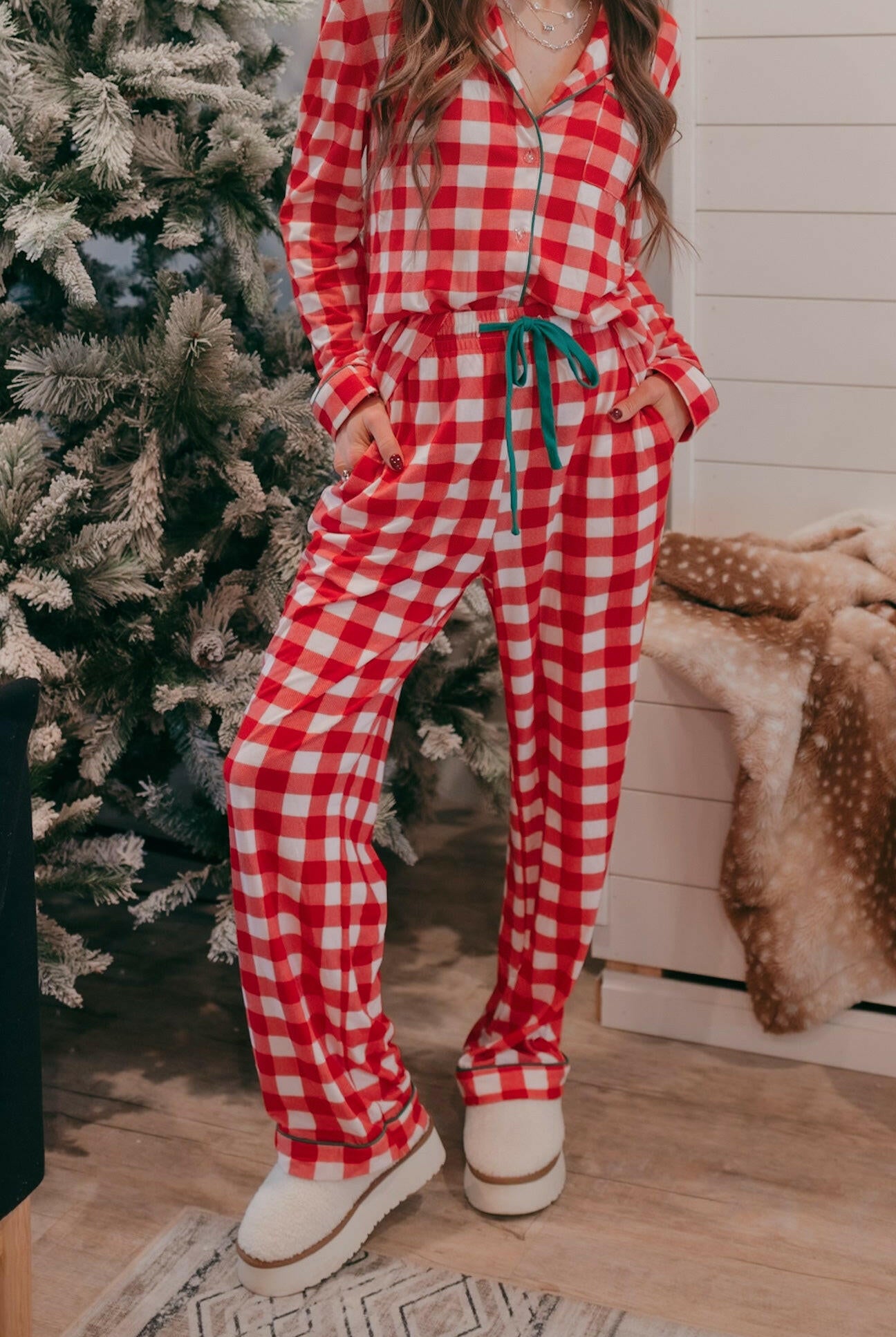 Fiery Red Christmas Plaid Pajama Set-2 Piece Outfit Sets-Krush Kandy, Women's Online Fashion Boutique Located in Phoenix, Arizona (Scottsdale Area)