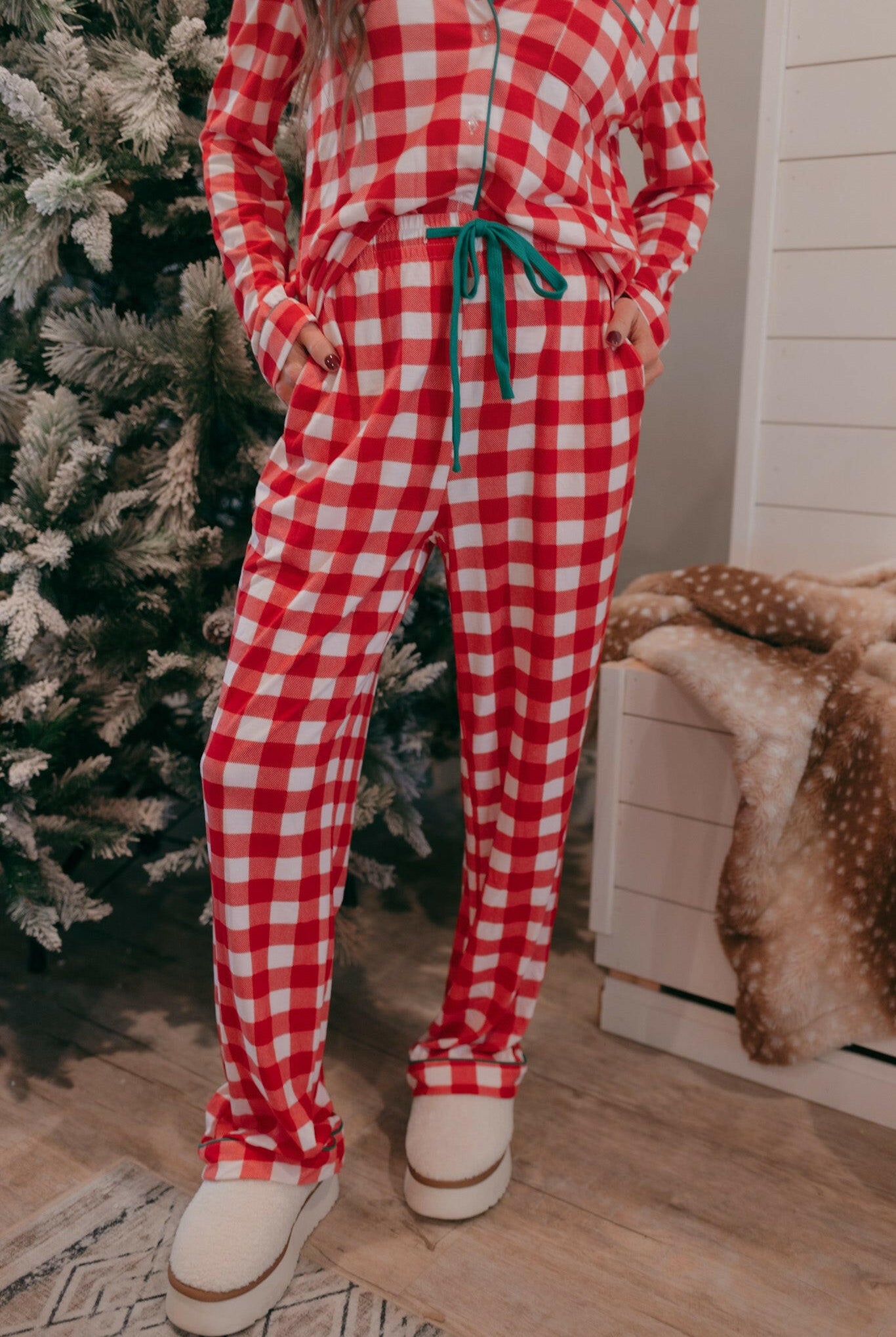 Fiery Red Christmas Plaid Pajama Set-2 Piece Outfit Sets-Krush Kandy, Women's Online Fashion Boutique Located in Phoenix, Arizona (Scottsdale Area)