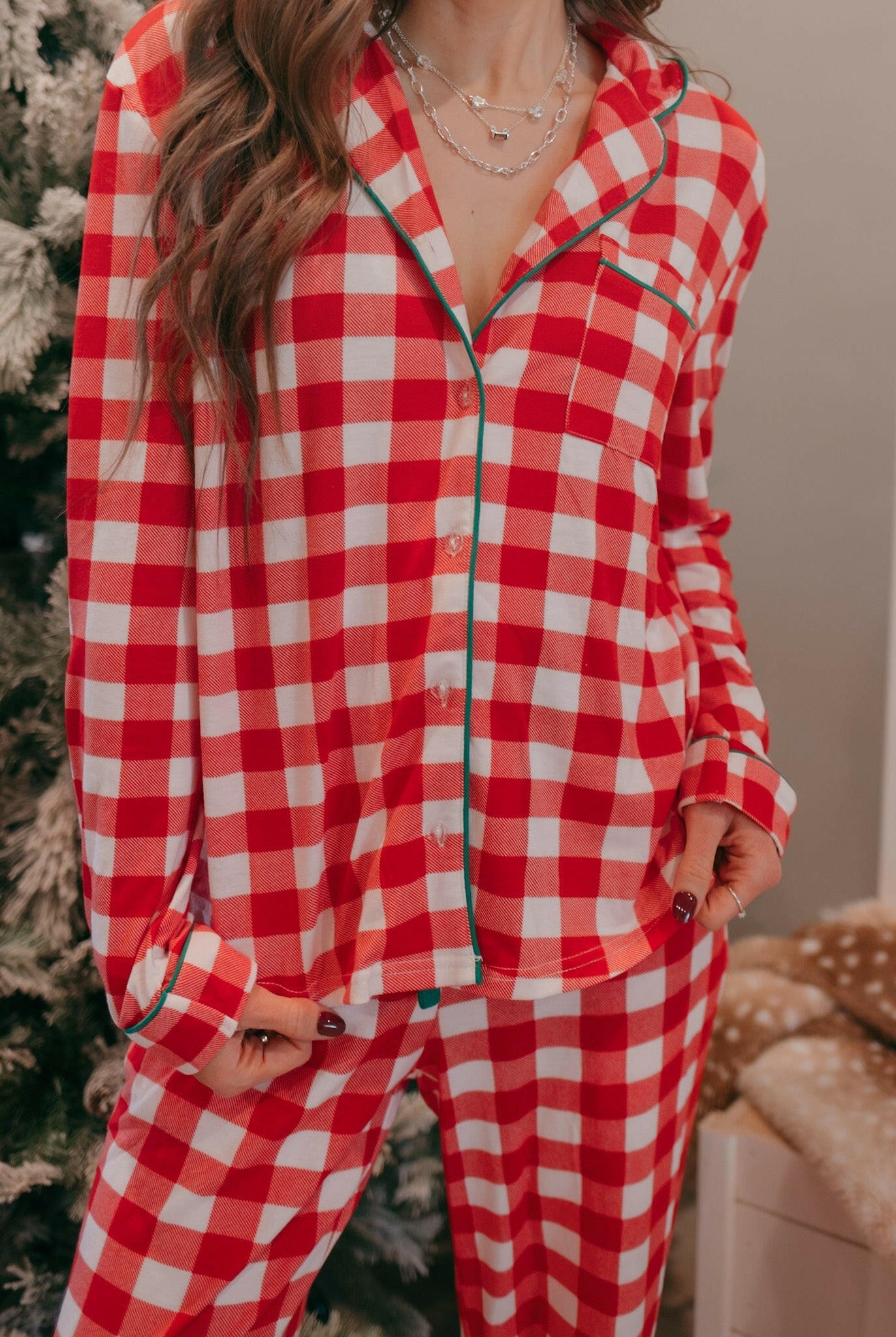 Fiery Red Christmas Plaid Pajama Set-2 Piece Outfit Sets-Krush Kandy, Women's Online Fashion Boutique Located in Phoenix, Arizona (Scottsdale Area)