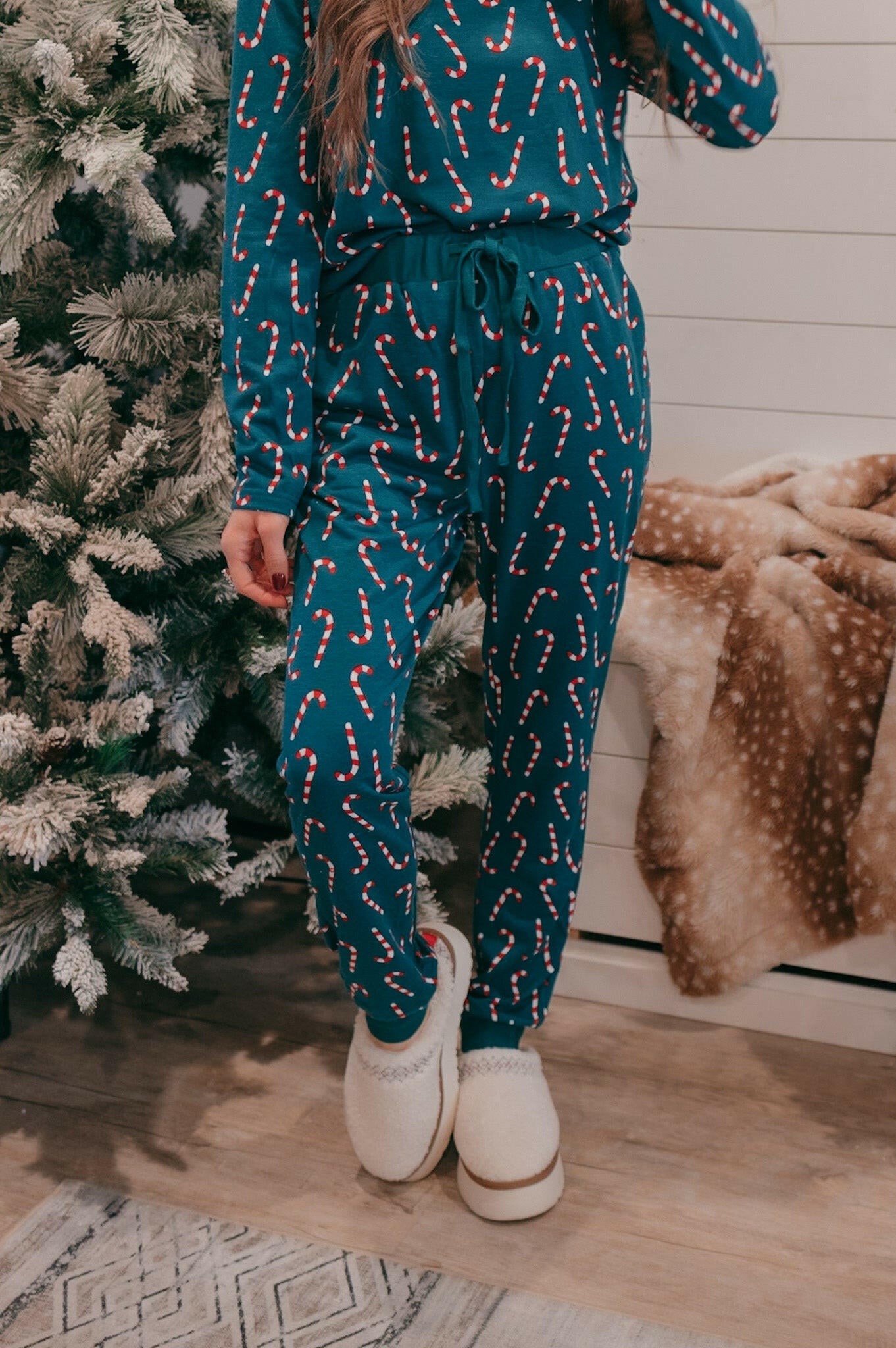Dark Green Candy Cane Christmas Lounge Set-2 Piece Outfit Sets-Krush Kandy, Women's Online Fashion Boutique Located in Phoenix, Arizona (Scottsdale Area)