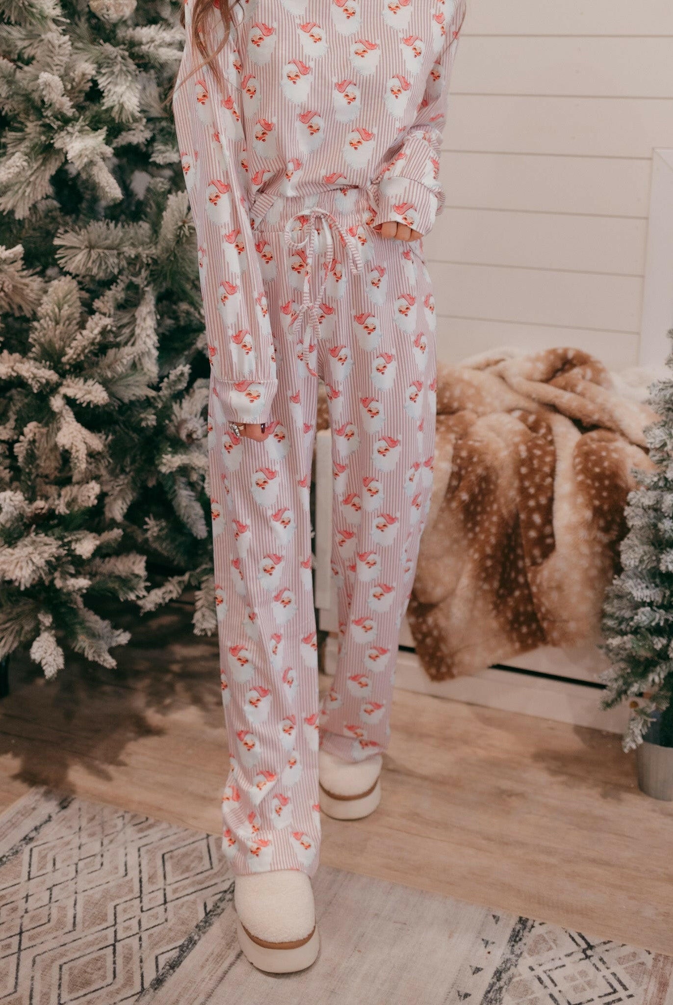Pink Santa Claus Striped Lounge Set-2 Piece Outfit Sets-Krush Kandy, Women's Online Fashion Boutique Located in Phoenix, Arizona (Scottsdale Area)
