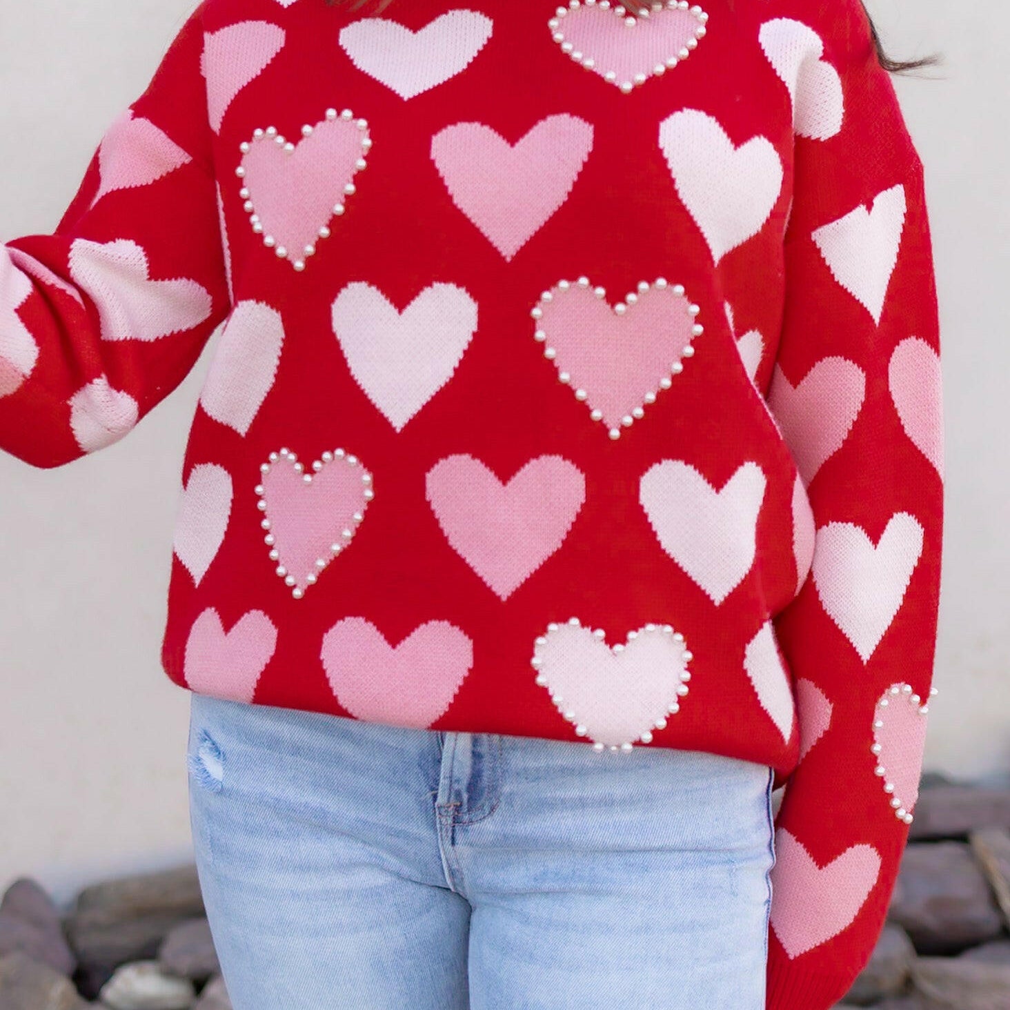 Hearts Galore Luxe Pearl Detail Sweater-Sweaters-Krush Kandy, Women's Online Fashion Boutique Located in Phoenix, Arizona (Scottsdale Area)