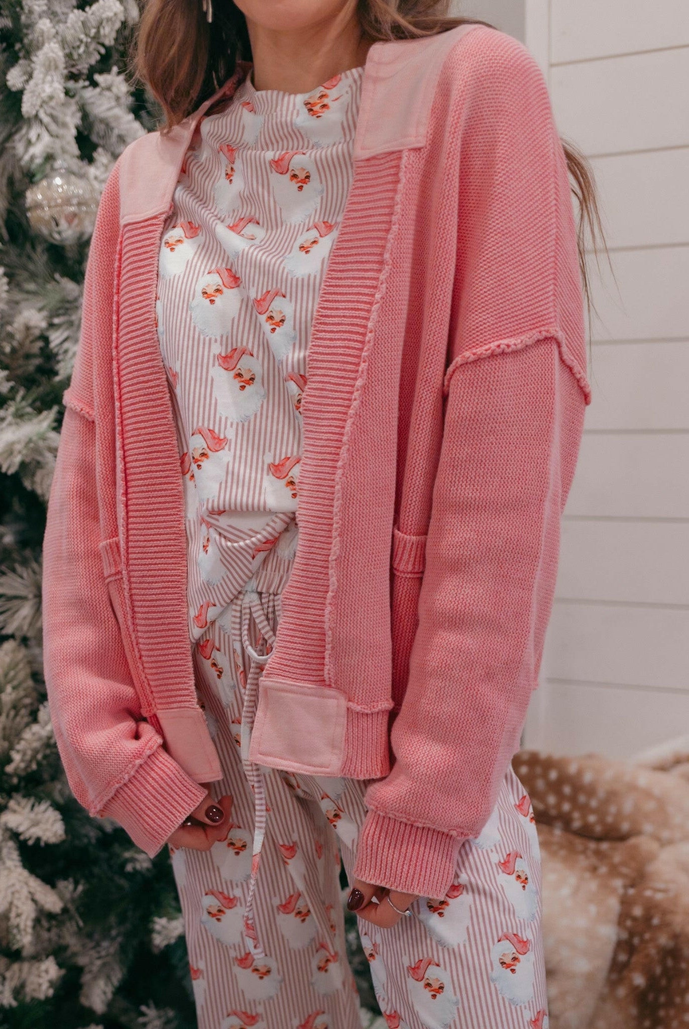 Pink Santa Claus Striped Lounge Set-2 Piece Outfit Sets-Krush Kandy, Women's Online Fashion Boutique Located in Phoenix, Arizona (Scottsdale Area)