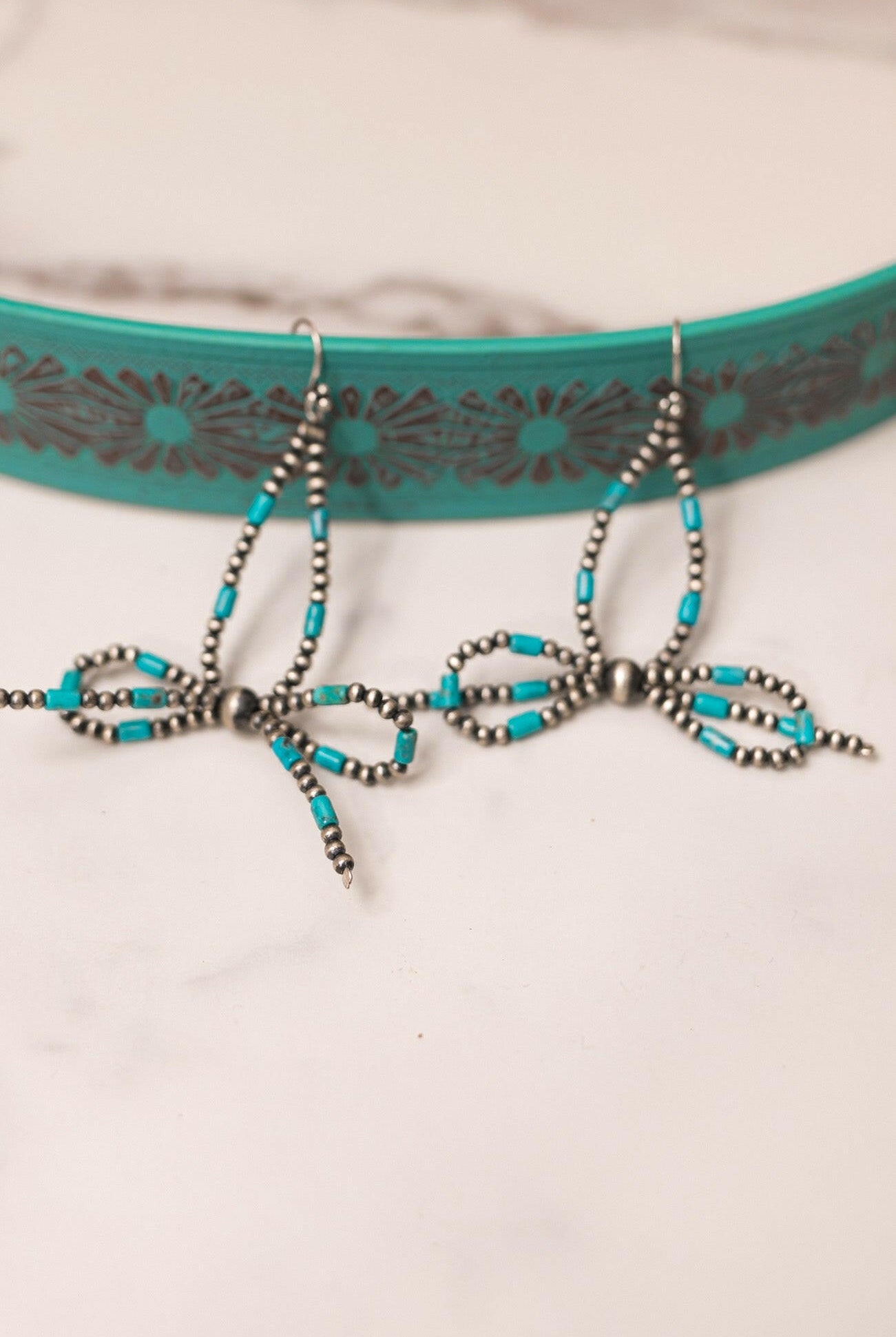 Turquoise Slab & Desert Pearl Bow Earrings-Stud Earrings-Krush Kandy, Women's Online Fashion Boutique Located in Phoenix, Arizona (Scottsdale Area)