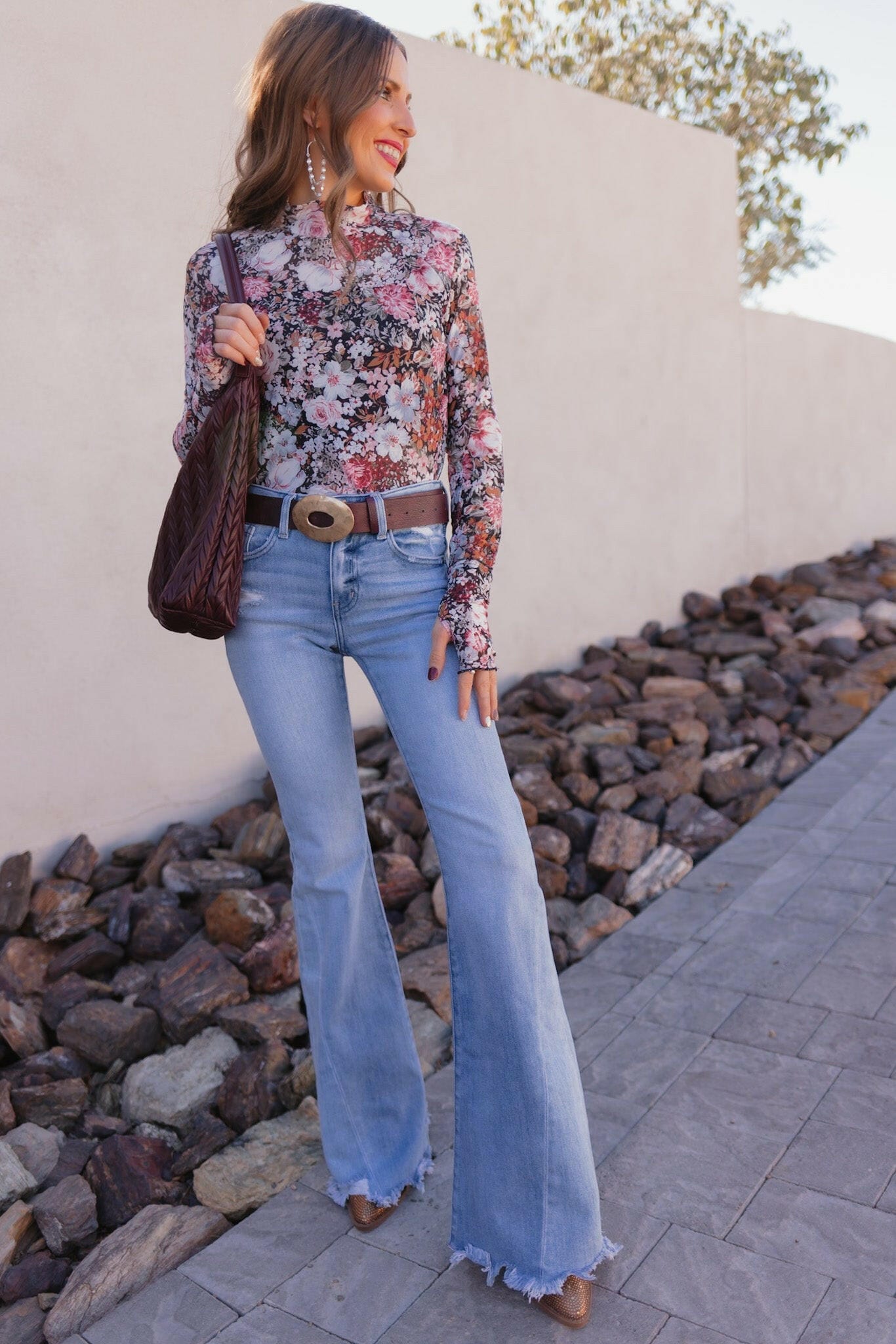 Indie Petals Floral Mesh Top-Long Sleeve Tops-Krush Kandy, Women's Online Fashion Boutique Located in Phoenix, Arizona (Scottsdale Area)