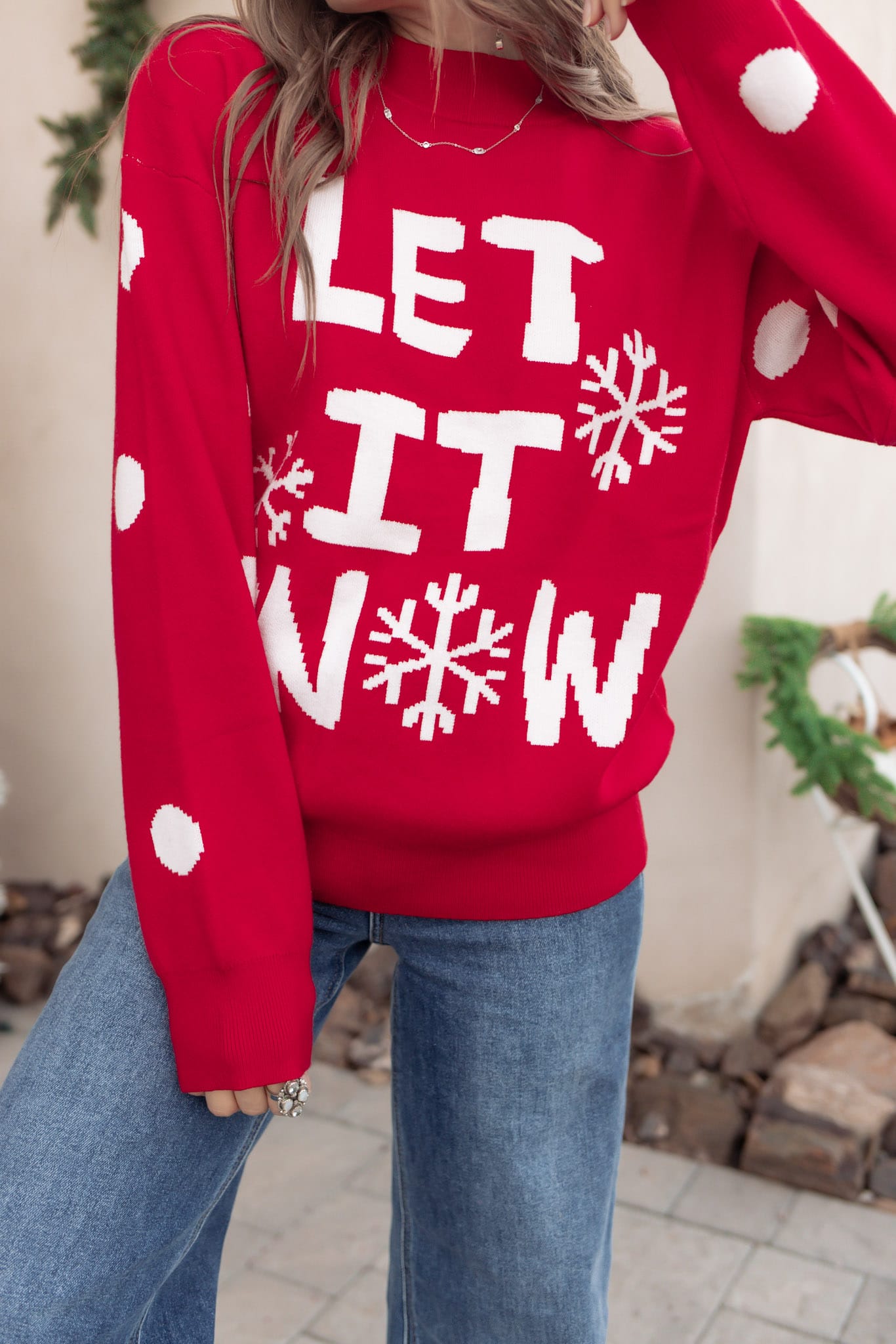 Red “Let It Snow” Holiday Sweater-Sweaters-Krush Kandy, Women's Online Fashion Boutique Located in Phoenix, Arizona (Scottsdale Area)