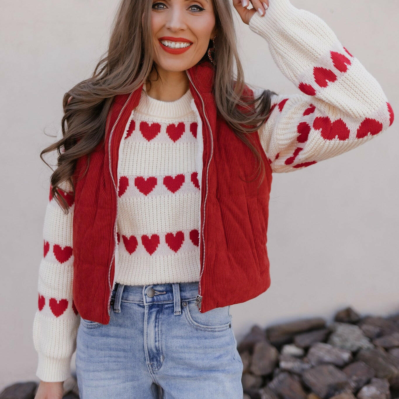 Sweetheart Stripes Chunky Knit Sweater-Sweaters-Krush Kandy, Women's Online Fashion Boutique Located in Phoenix, Arizona (Scottsdale Area)