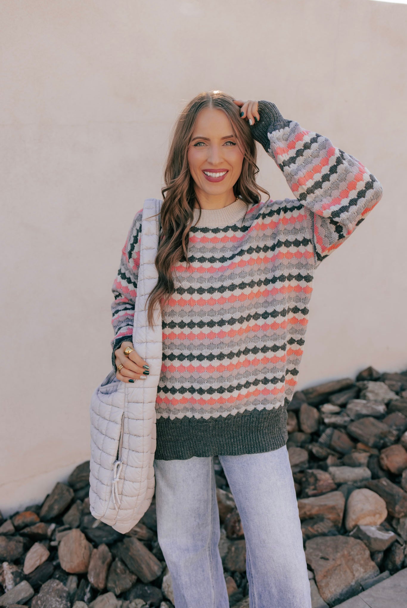 Striped Dot Multicolor Knit Sweater-Sweater-Krush Kandy, Women's Online Fashion Boutique Located in Phoenix, Arizona (Scottsdale Area)