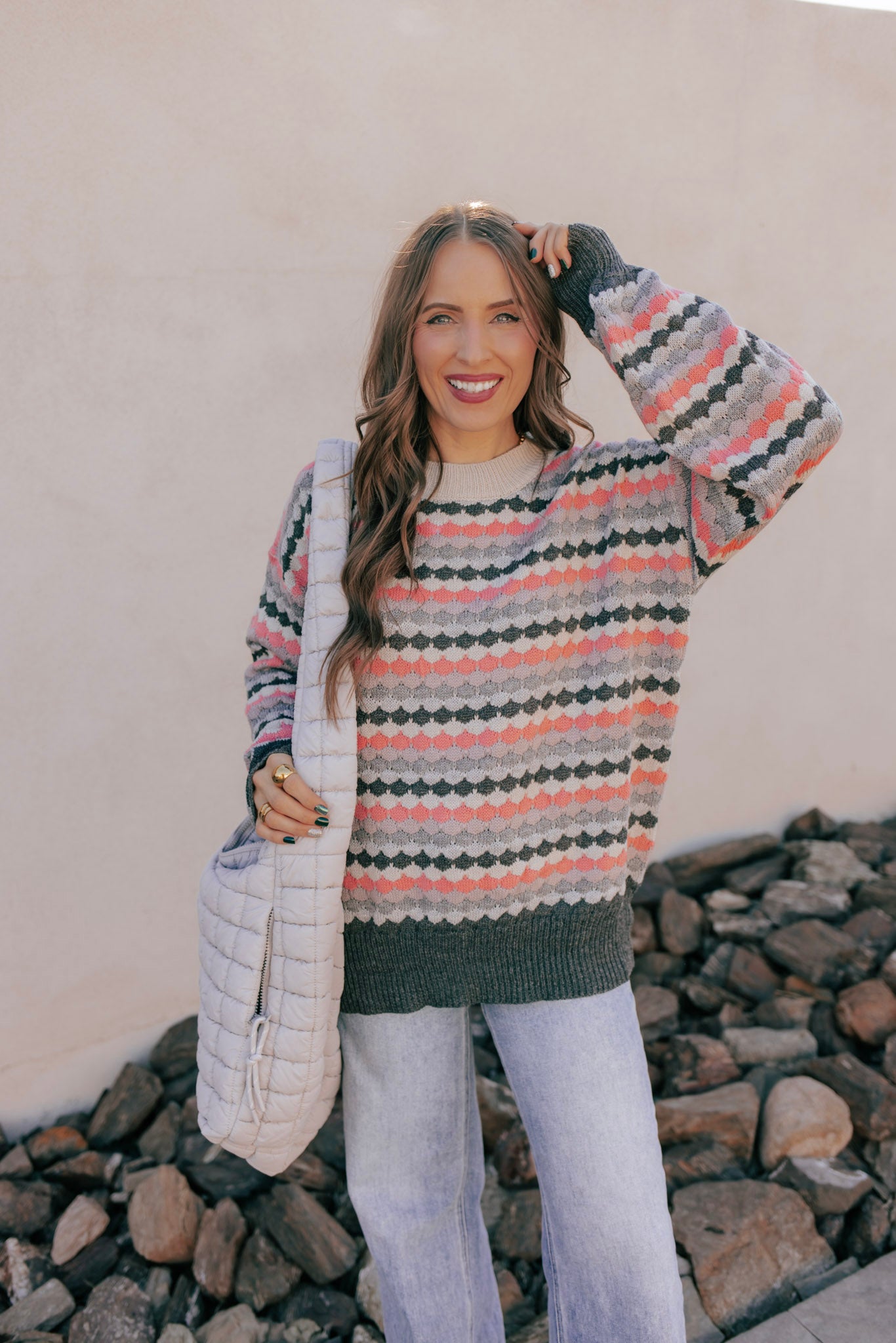 Striped Dot Multicolor Knit Sweater-Sweater-Krush Kandy, Women's Online Fashion Boutique Located in Phoenix, Arizona (Scottsdale Area)