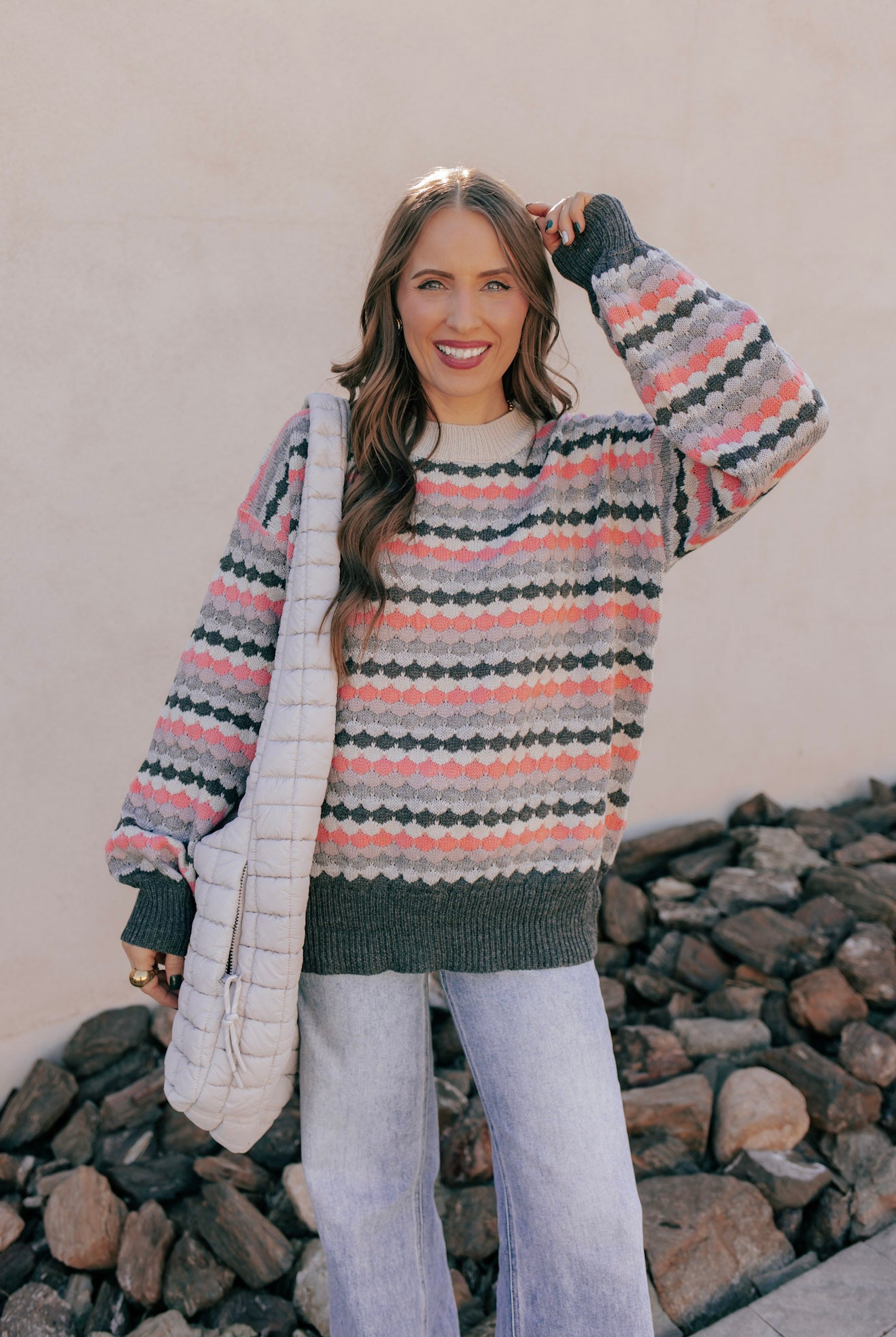 Striped Dot Multicolor Knit Sweater-Sweater-Krush Kandy, Women's Online Fashion Boutique Located in Phoenix, Arizona (Scottsdale Area)