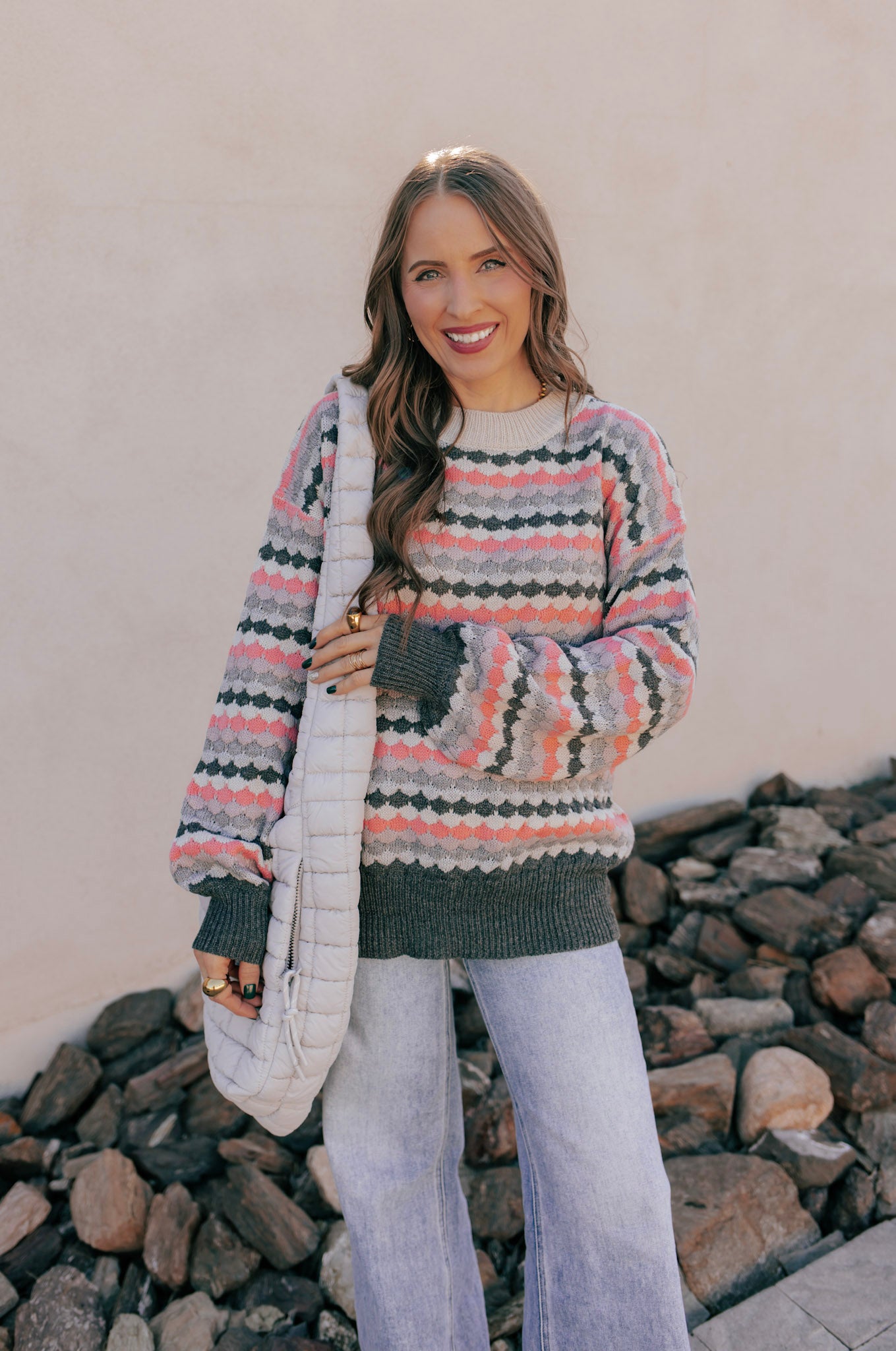 Striped Dot Multicolor Knit Sweater-Sweater-Krush Kandy, Women's Online Fashion Boutique Located in Phoenix, Arizona (Scottsdale Area)