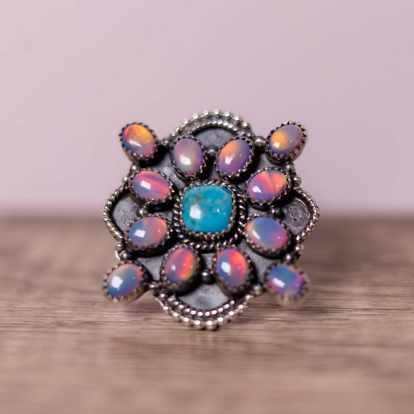 Aurora Opal Cluster Sterling Silver Ring-Rings-Krush Kandy, Women's Online Fashion Boutique Located in Phoenix, Arizona (Scottsdale Area)