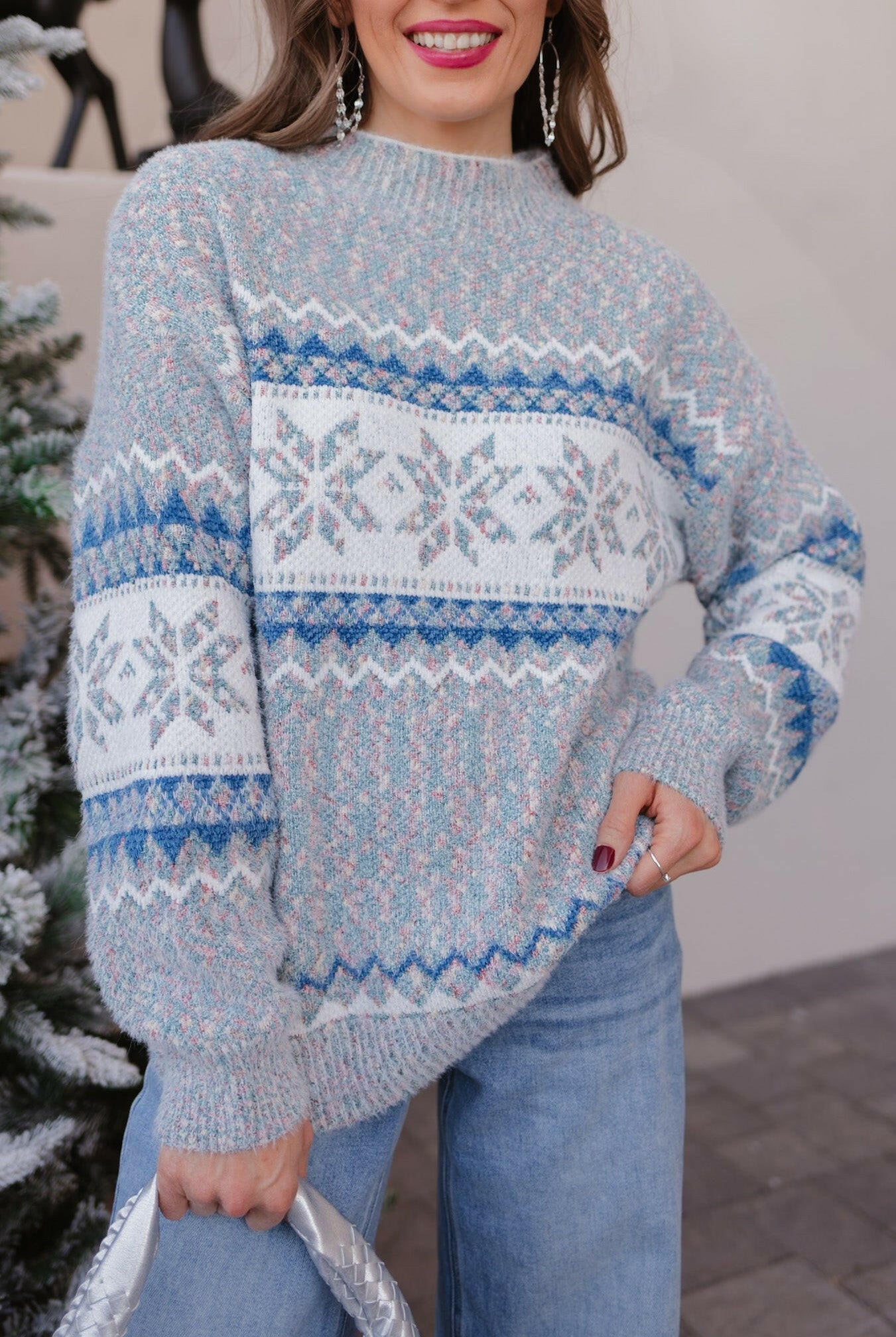 Let It Snow Snowflake Mock Neck Sweater – Cozy Winter Knit-Sweater-Krush Kandy, Women's Online Fashion Boutique Located in Phoenix, Arizona (Scottsdale Area)